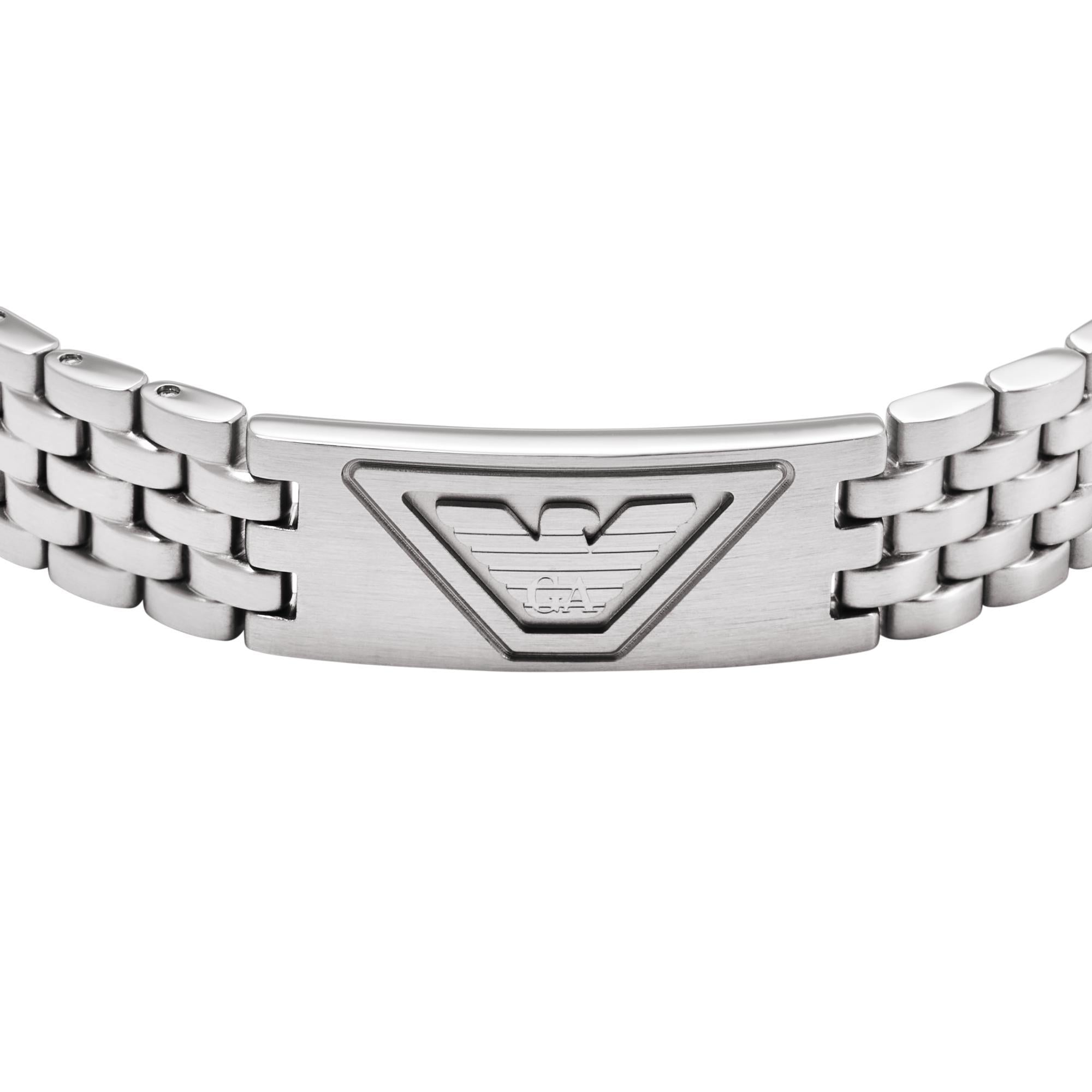 Emporio Armani Eagle Logo Stainless Steel ID Silver Tone Men's Bracelet EGS3126040