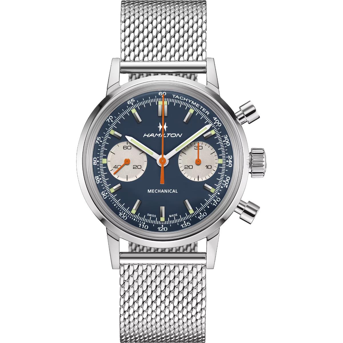 Hamilton American Classic 40mm Chronograph Blue Dial Leather Mens Mechanical Watch H38429541