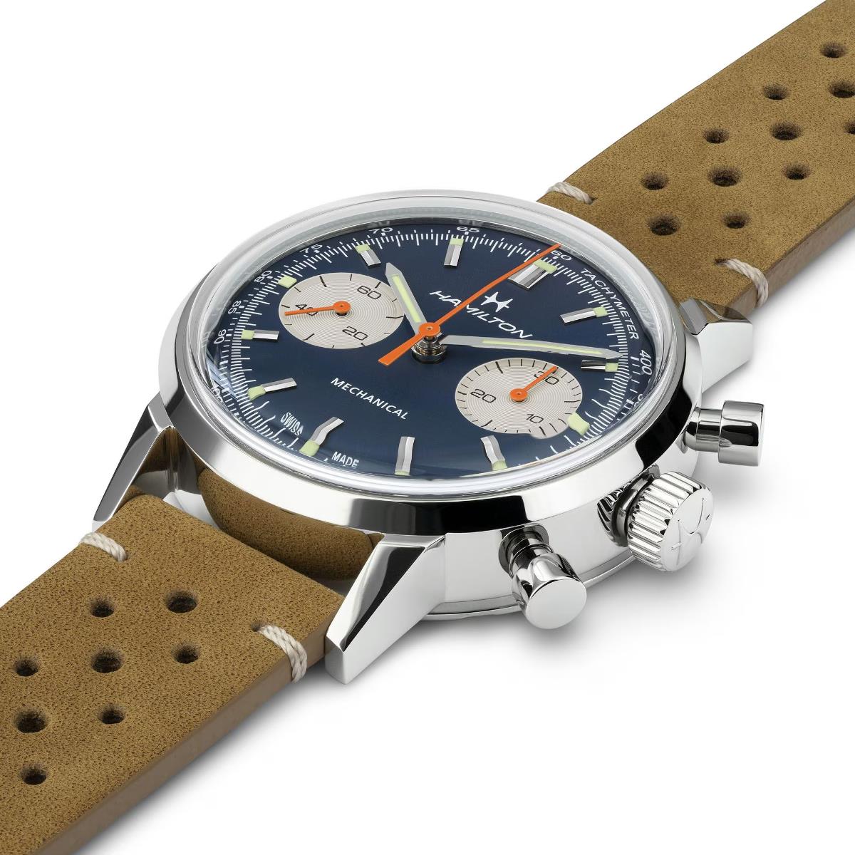 Hamilton American Classic 40mm Chronograph Blue Dial Leather Mens Mechanical Watch H38429541
