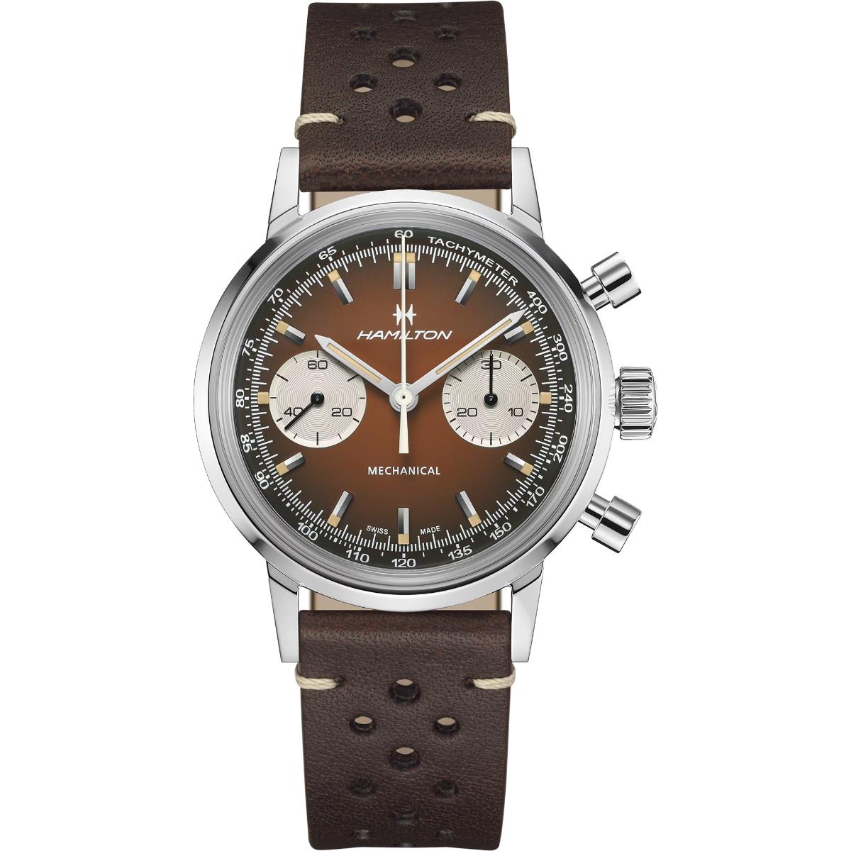 Hamilton American Classic Intra-Matic Chronograph Brown Dial Leather Strap Men's Watch H38429591