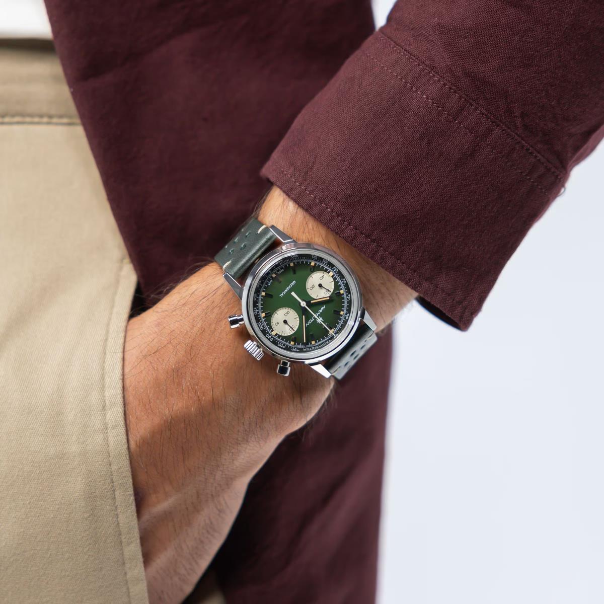 Hamilton American Classic Intra-Matic Chronograph H Green Dial Leather Strap Men's Watch H38429861