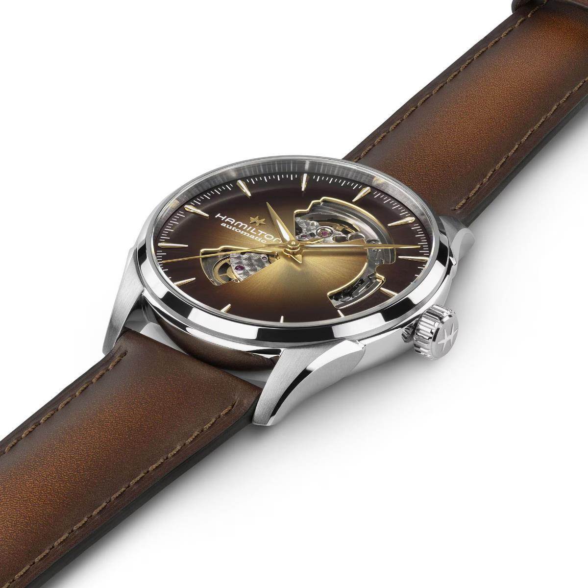 Hamilton Jazzmaster 42mm H32705501 Open Heart smoky brown dial calf leather automatic watch
