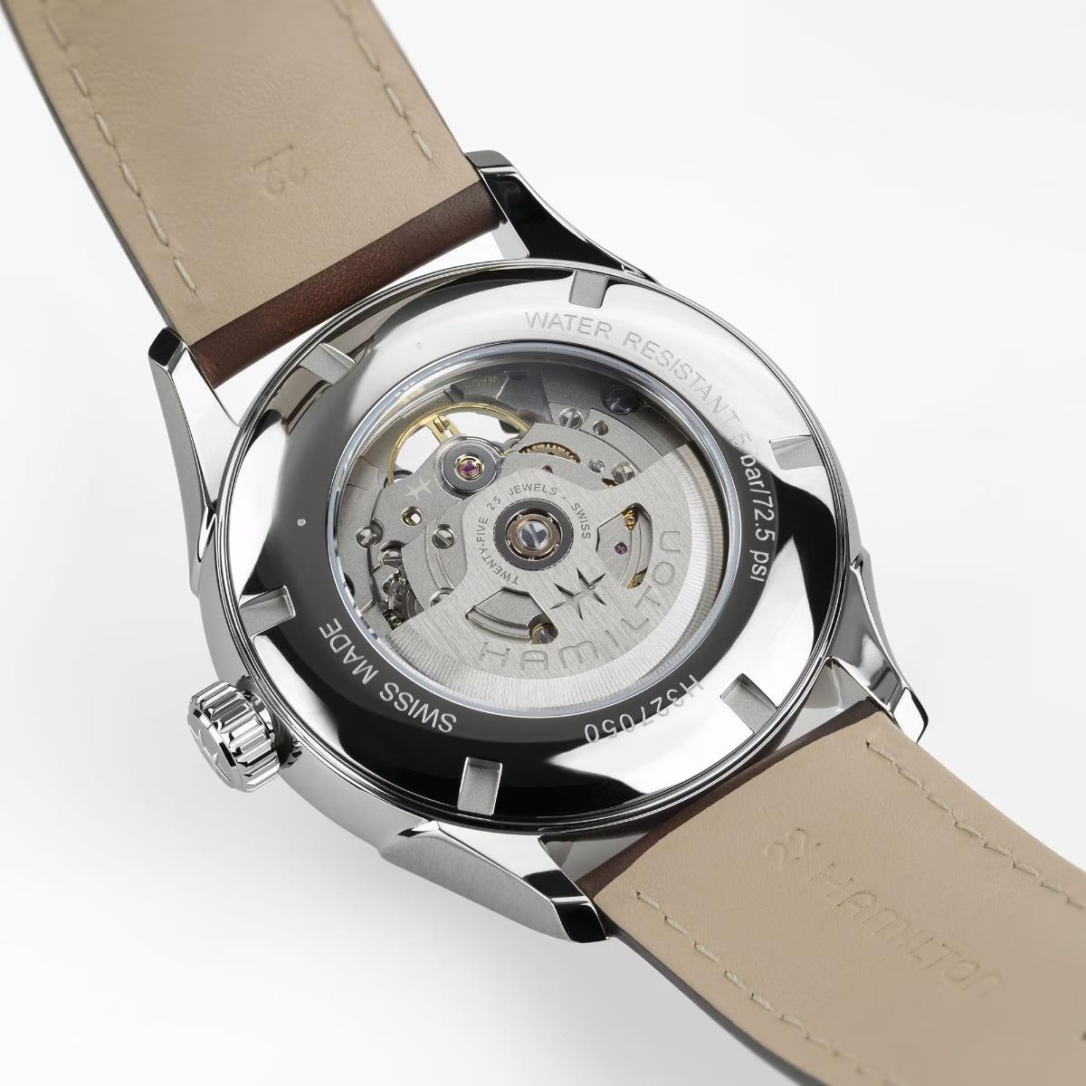 Hamilton Jazzmaster H32705501 see-through caseback revealing H-10 automatic movement