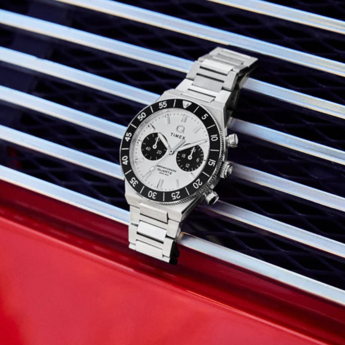 Timex Q Continental Chronograph White Dial Steel Strap Men's Watch TW2Y55800