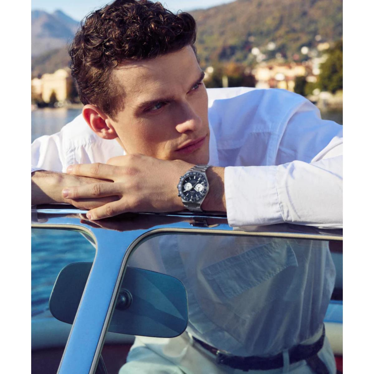 Timex Q Continental Chronograph Blue Dial Steel Strap Men's Watch TW2Y55900