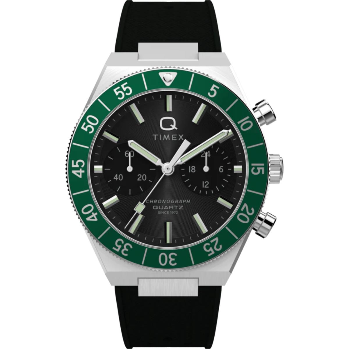 Timex Q Continental Chronograph Black Dial Rubber Strap Men's Watch TW2Y56100