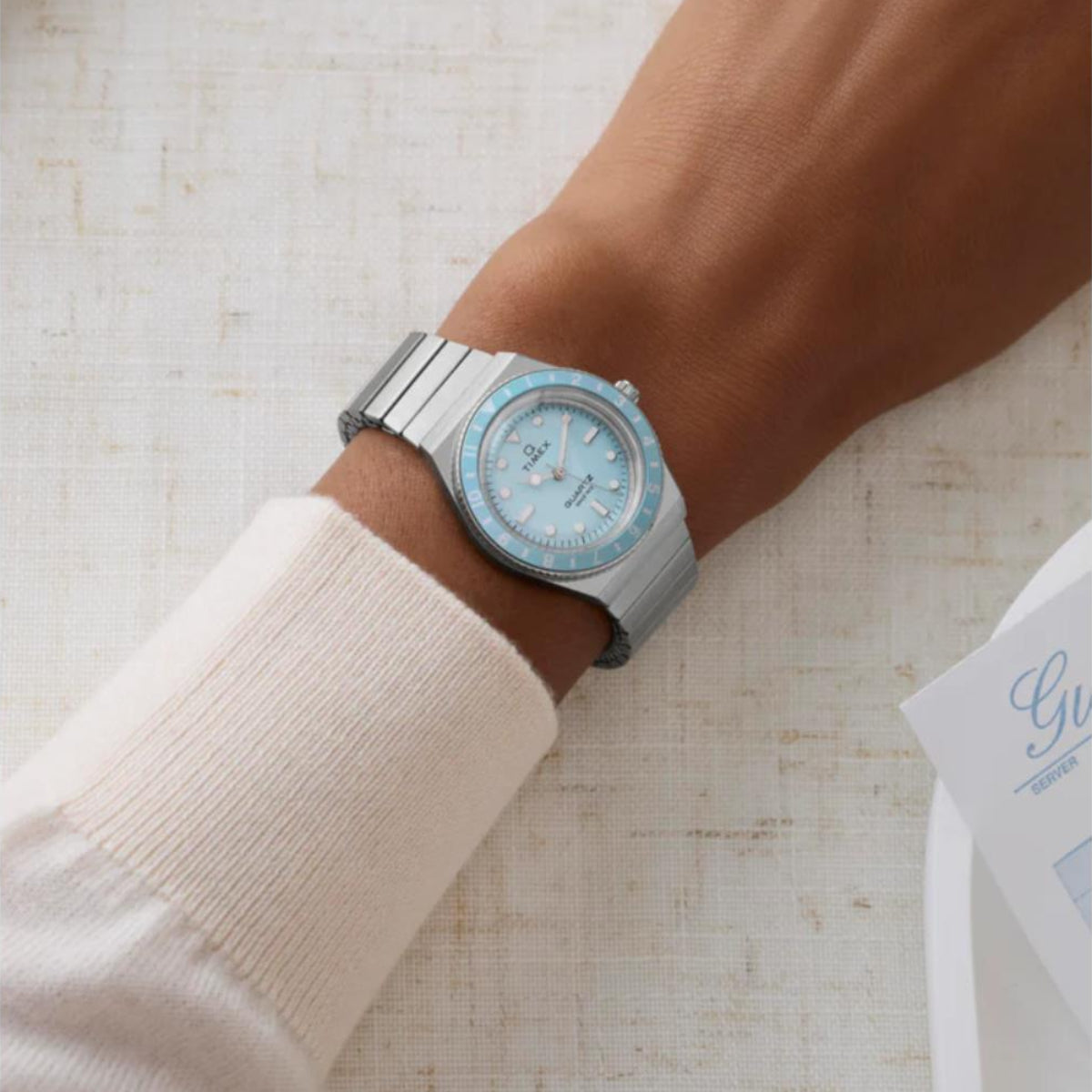 Timex Q Mini Quartz Blue Dial Steel Expansion Strap Women's Watch TW2Y77300