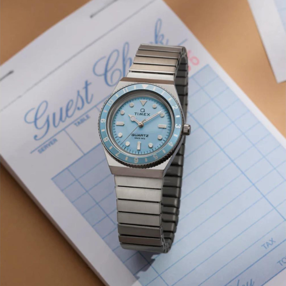 Timex Q Mini Quartz Blue Dial Steel Expansion Strap Women's Watch TW2Y77300