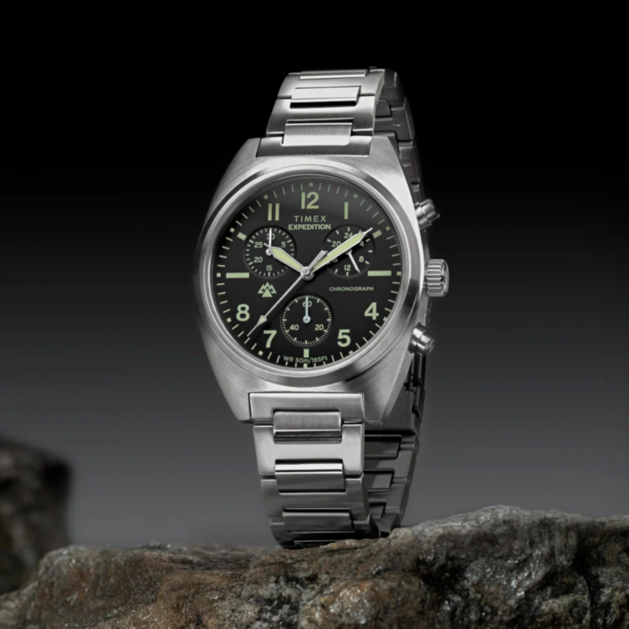 Timex Expedition Capstone Chrono Quartz Black Dial Steel Strap Men's Watch TW2Y61200