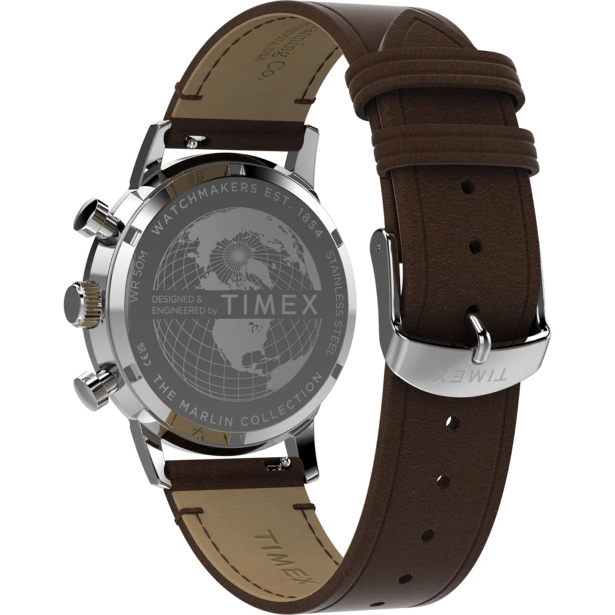 Timex Marlin Chronograph Tachymeter Blue Dial Leather Strap Men's Watch TW2Y66600