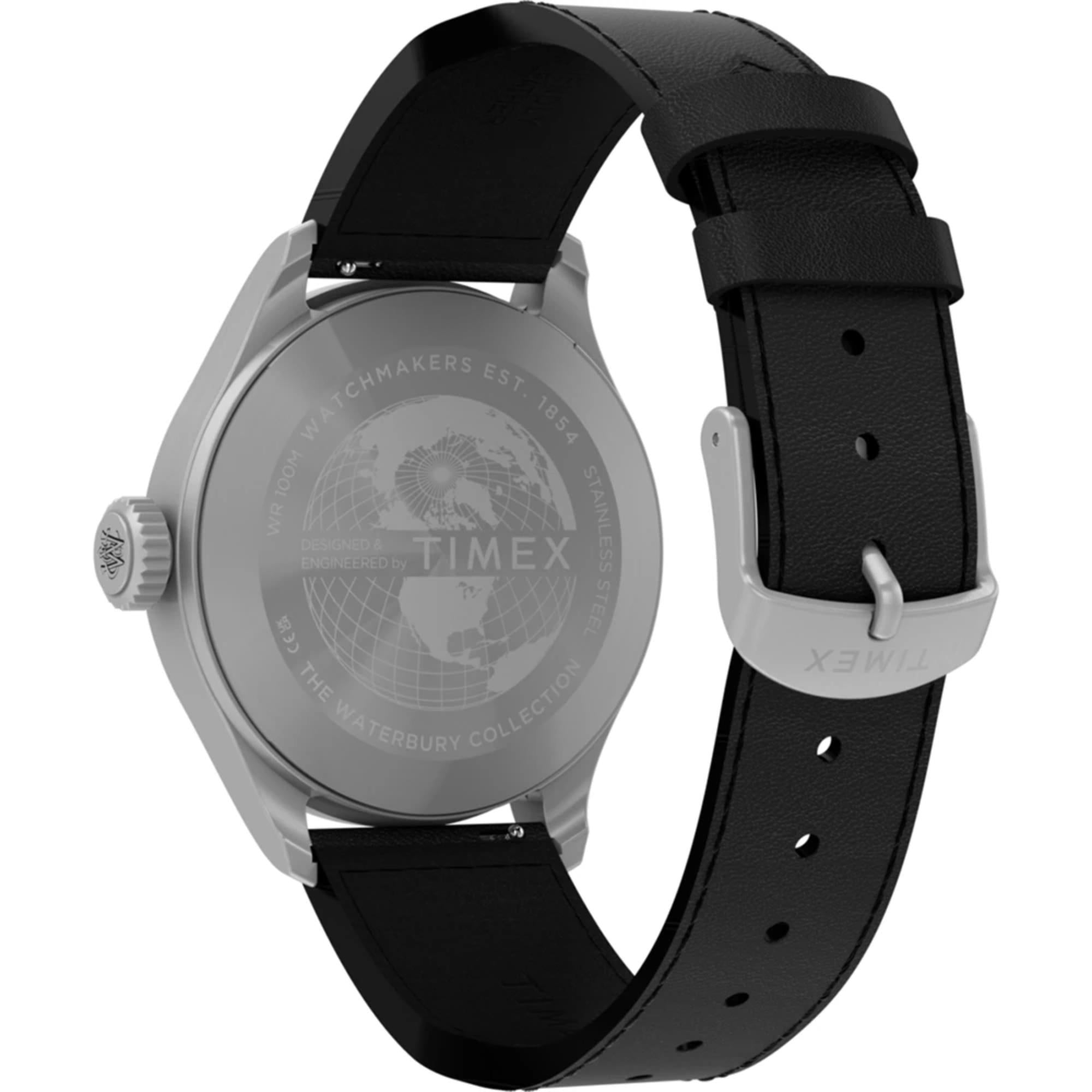 Timex Waterbury Ace Quartz Black Dial Leather Strap Men's Watch TW2Y70400