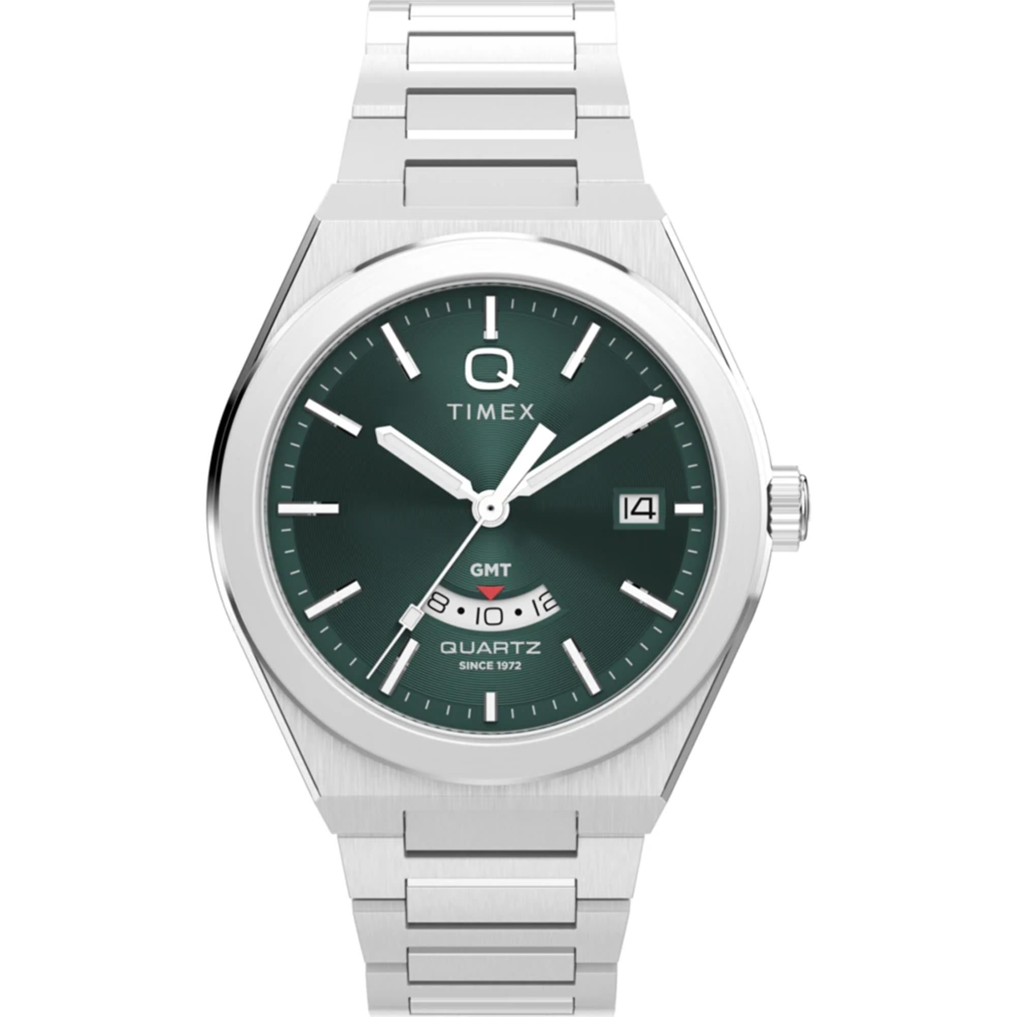 Timex Q Continental GMT Quartz Green Dial Steel Strap Men's Watch TW2Y24800