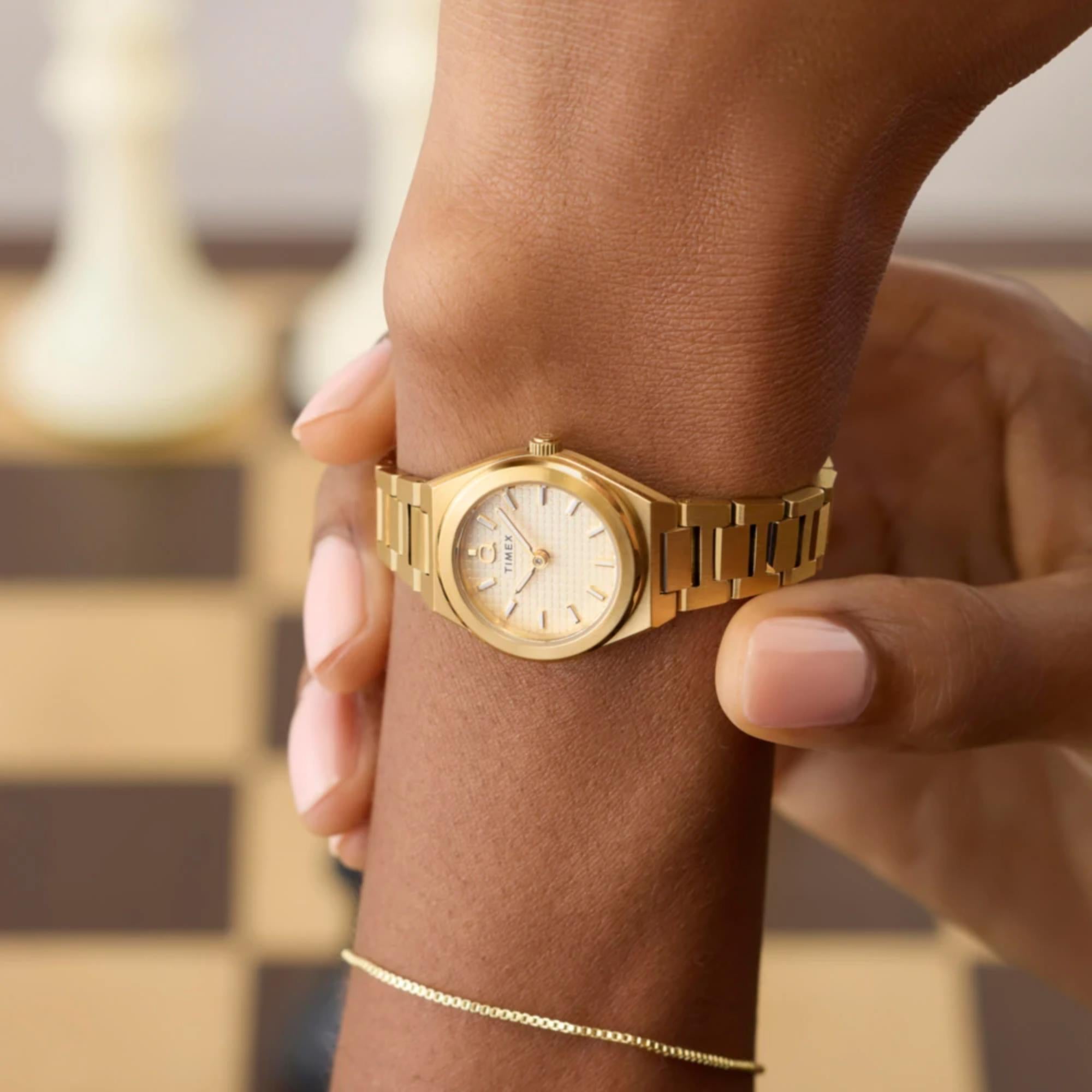 Timex Q Continental Mini Quartz Gold Dial Steel Strap Women's Watch TW2Y68300