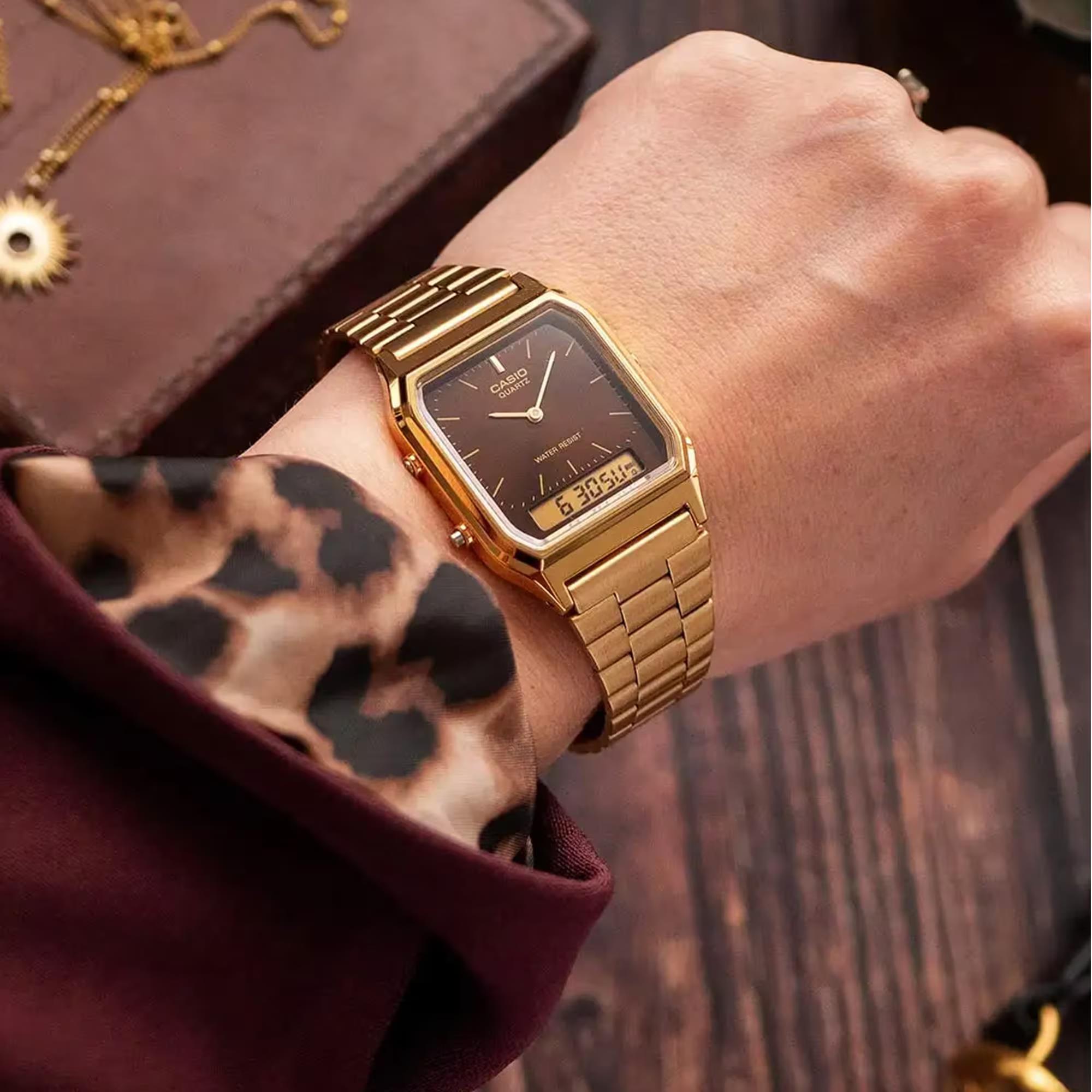 Casio Vintage Brown Digi-Analogue Steel Strap Women's Watch AQ-230GA-5AMQYES