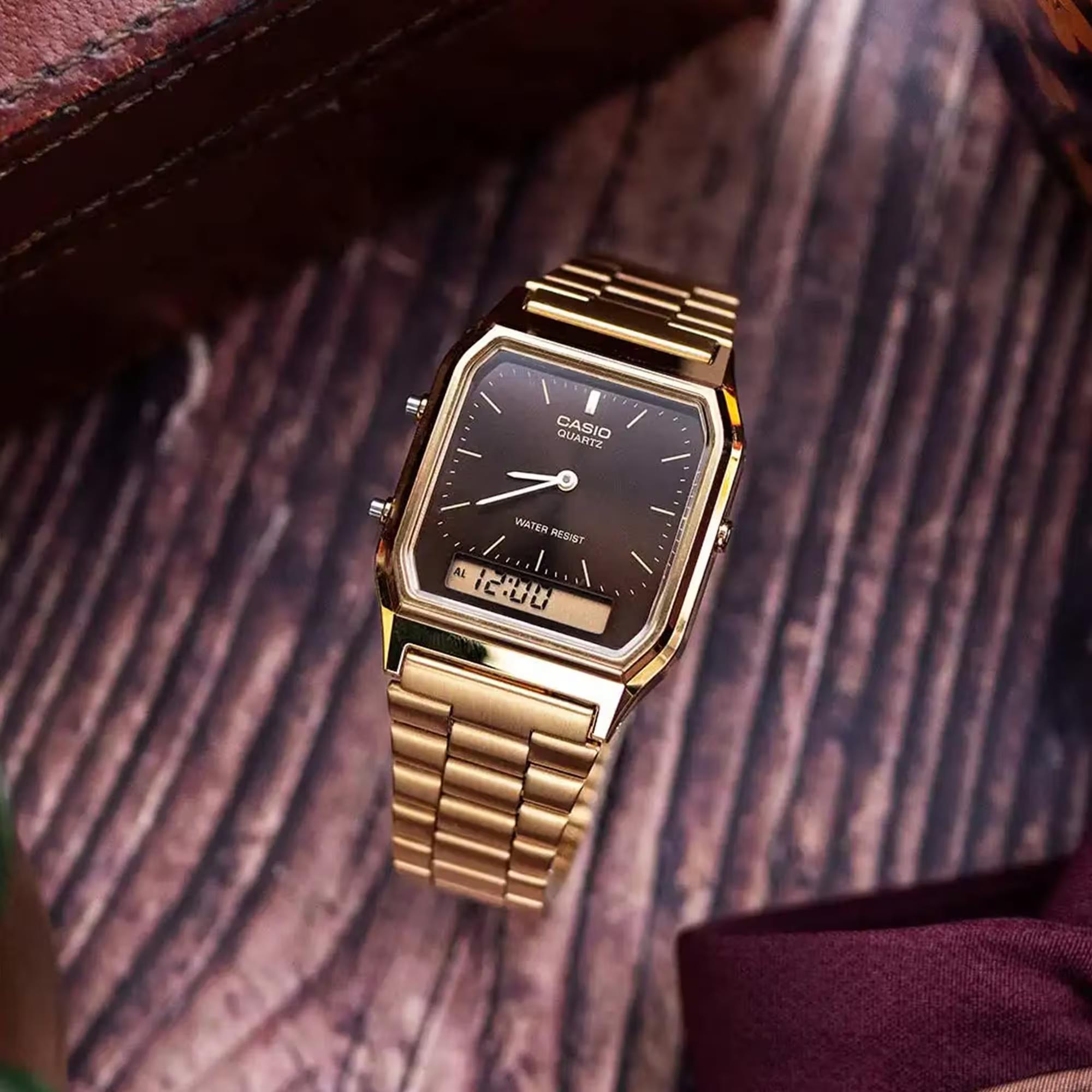 Casio Vintage Brown Digi-Analogue Steel Strap Women's Watch AQ-230GA-5AMQYES