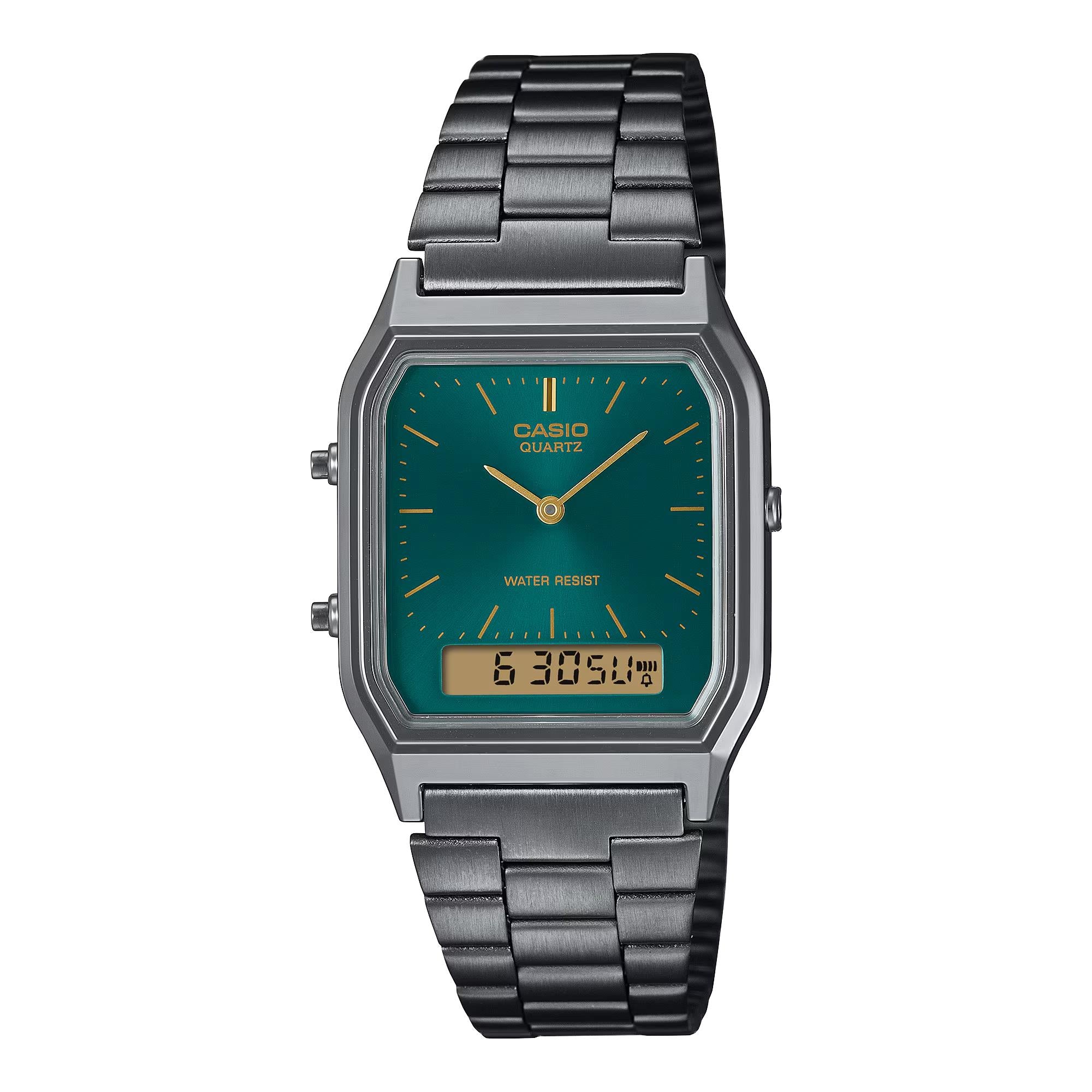 Casio Vintage Green Digi-Analogue Steel Strap Women's Watch AQ-230EGG-3AEF