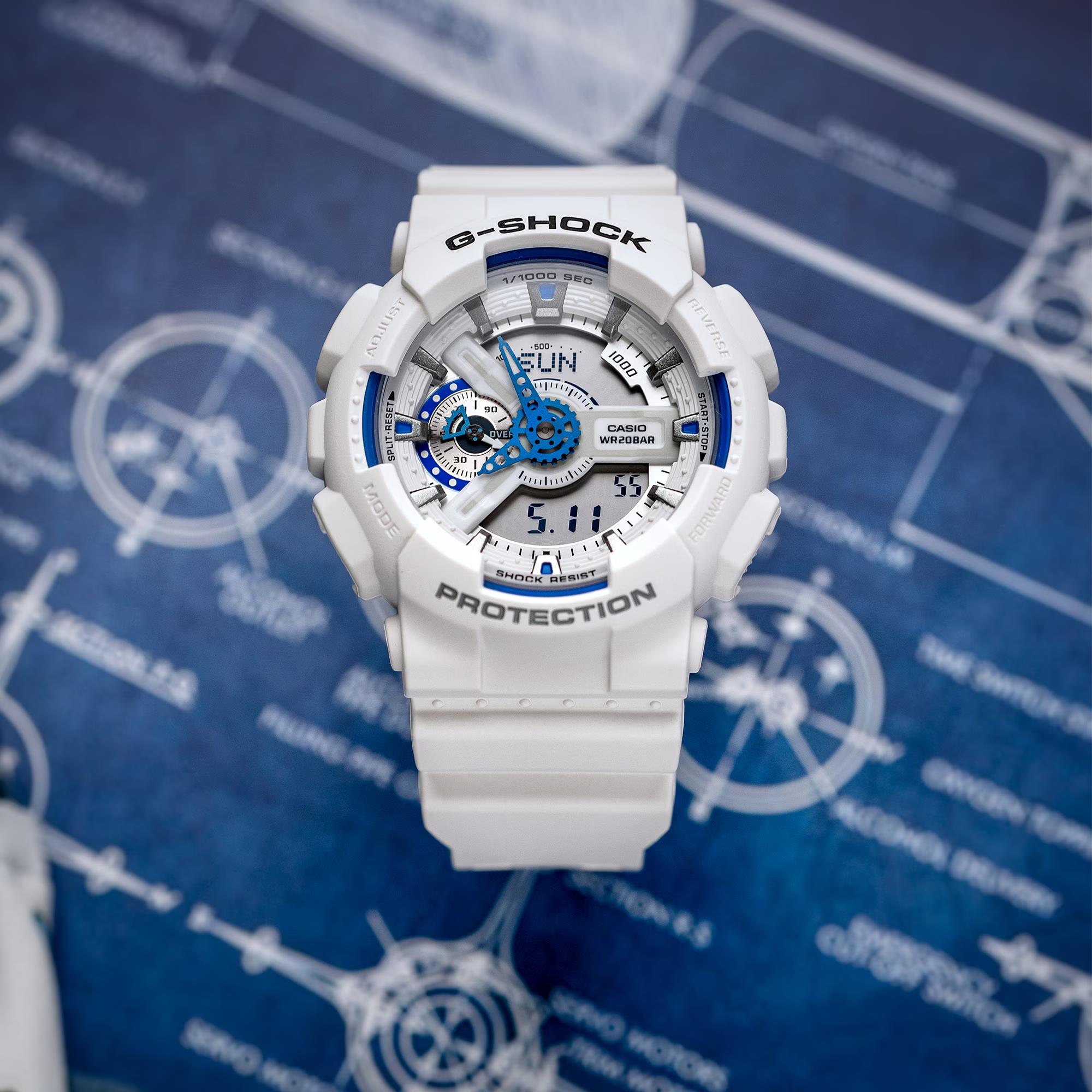 Casio G-Shock White Digital-Analogue Resin Strap Watch GA-110HDS-7AER