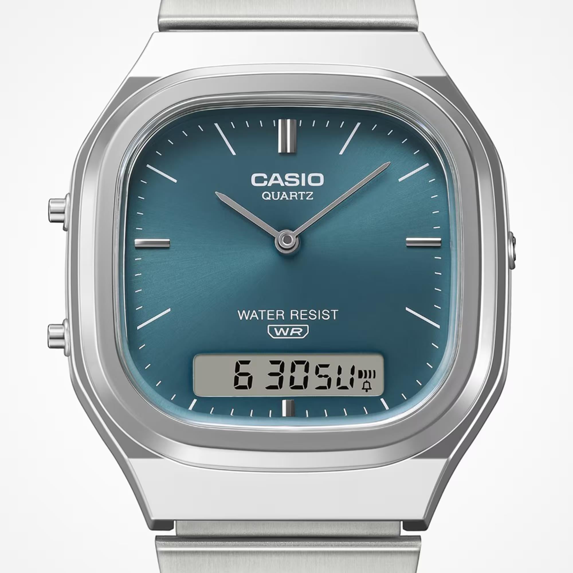 Casio Vintage Quartz Green Digi-Analogue Steel Strap Watch AQ-240E-3AEF