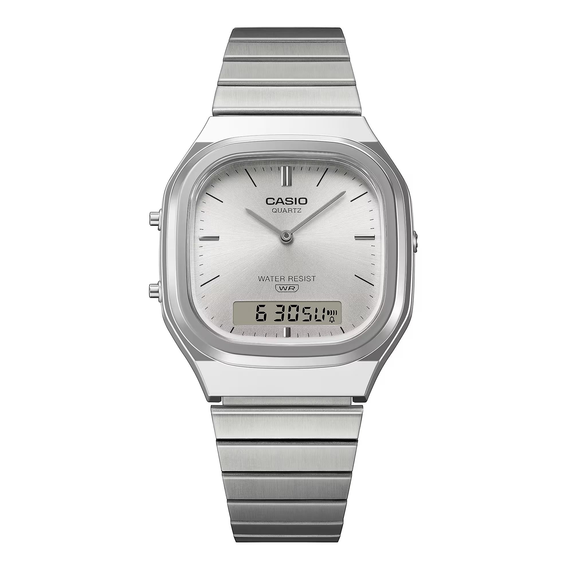 Casio Vintage Quartz Silver Digi-Analogue Steel Strap Watch AQ-240E-7AEF