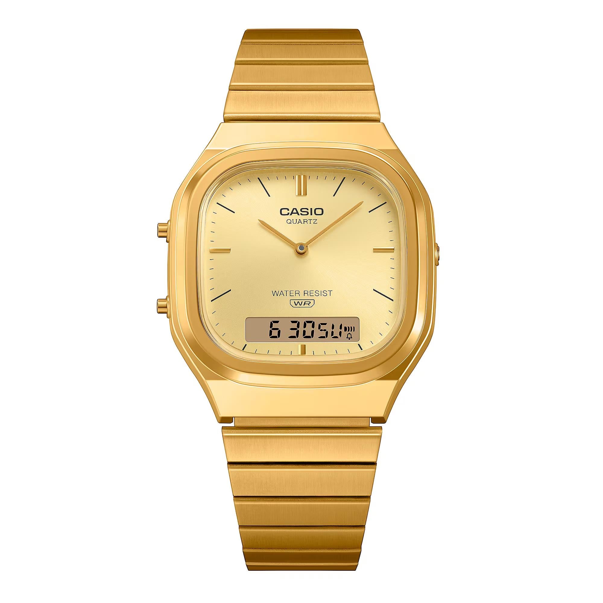 Casio Vintage Quartz Gold Digi-Analogue Steel Strap Watch AQ-240EG-9AEF