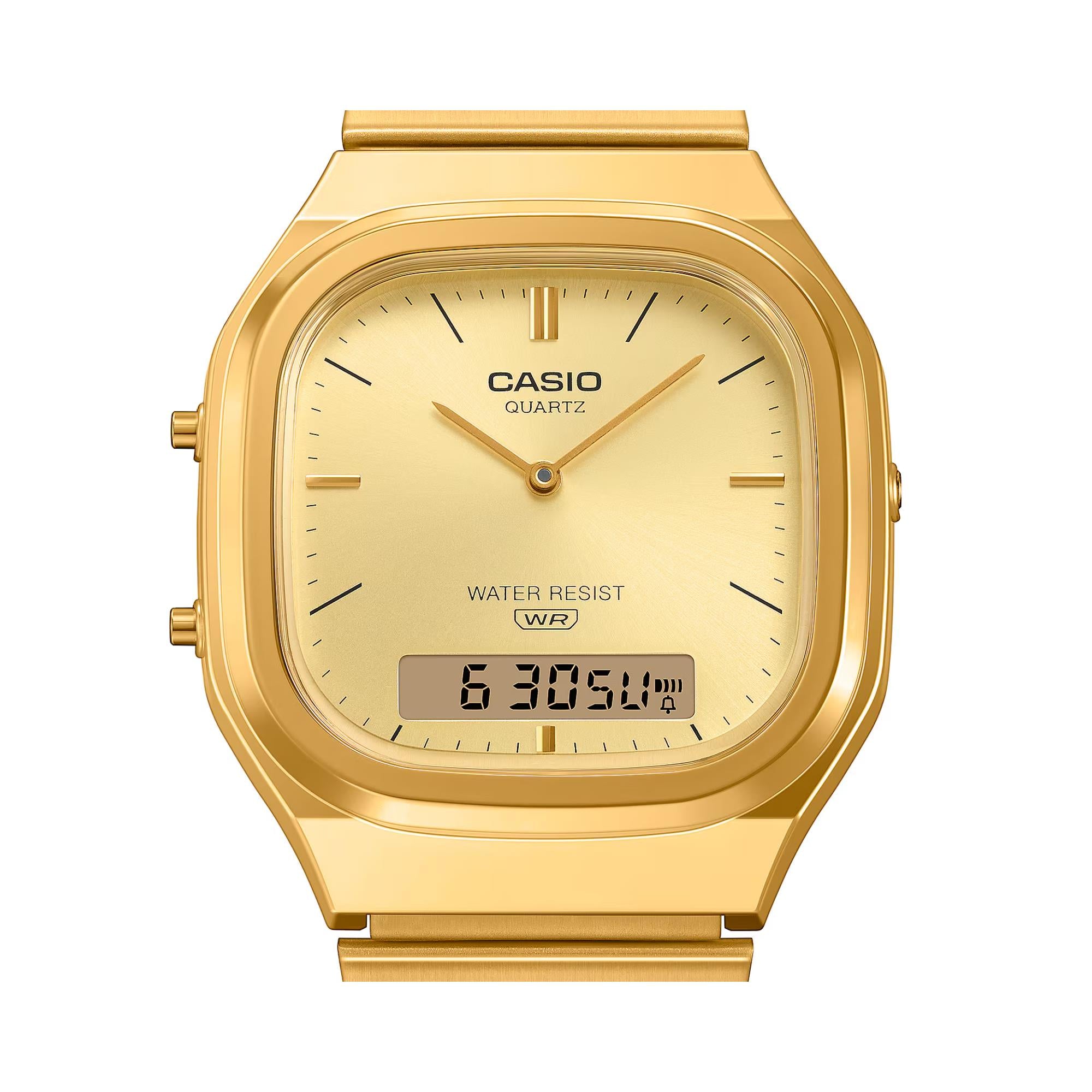 Casio Vintage Quartz Gold Digi-Analogue Steel Strap Watch AQ-240EG-9AEF