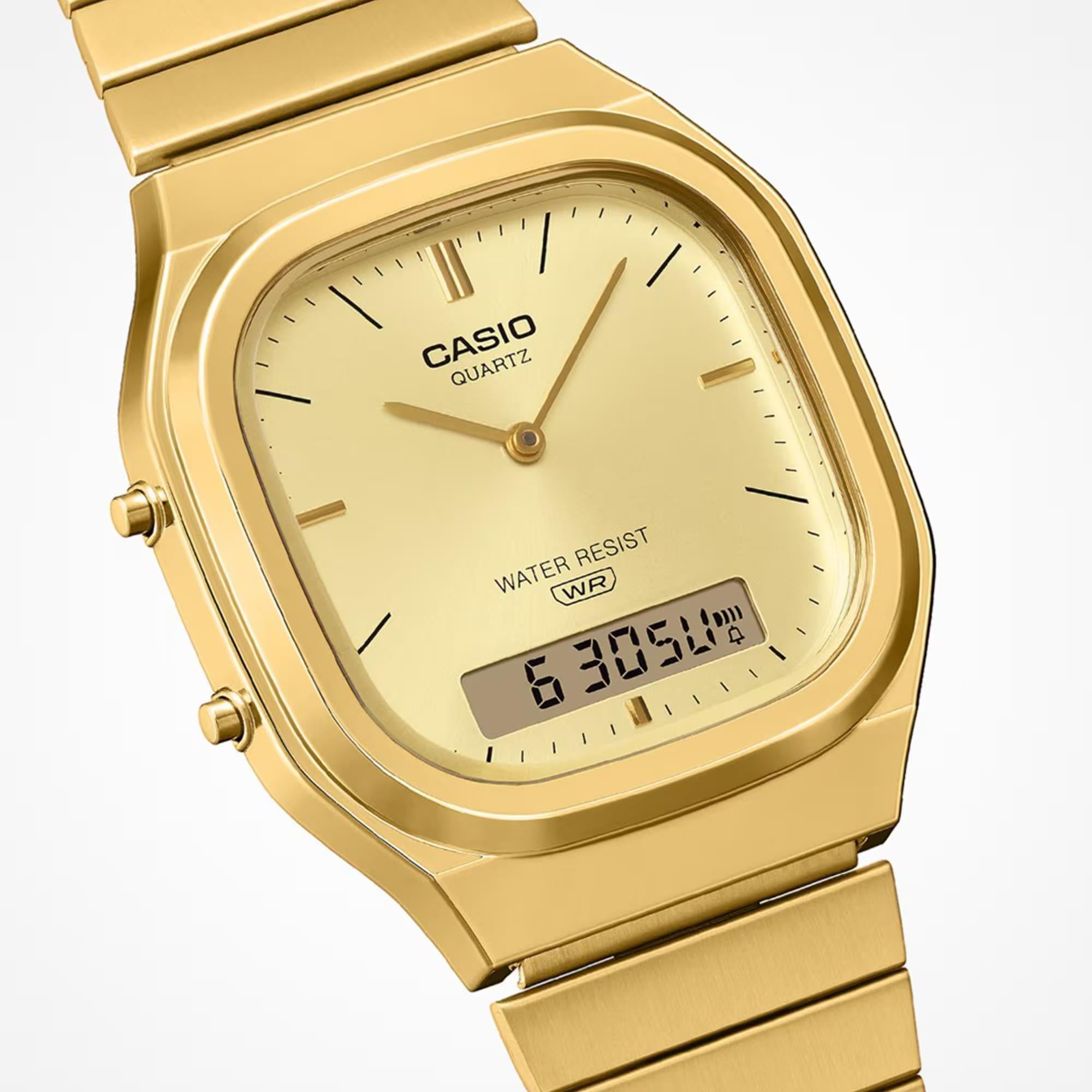 Casio Vintage Quartz Gold Digi-Analogue Steel Strap Watch AQ-240EG-9AEF