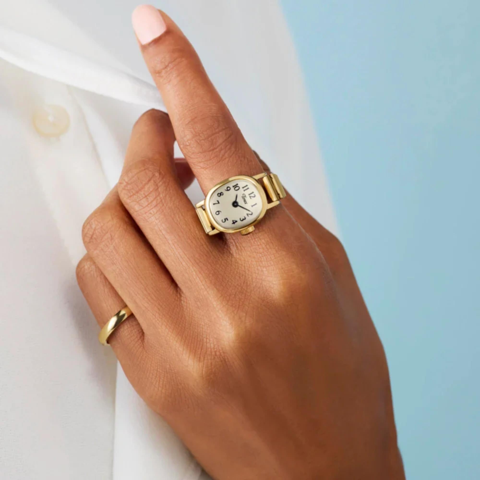 Timex Cavatina Gold Quartz White Dial Women's Ring Watch TW2Y70800