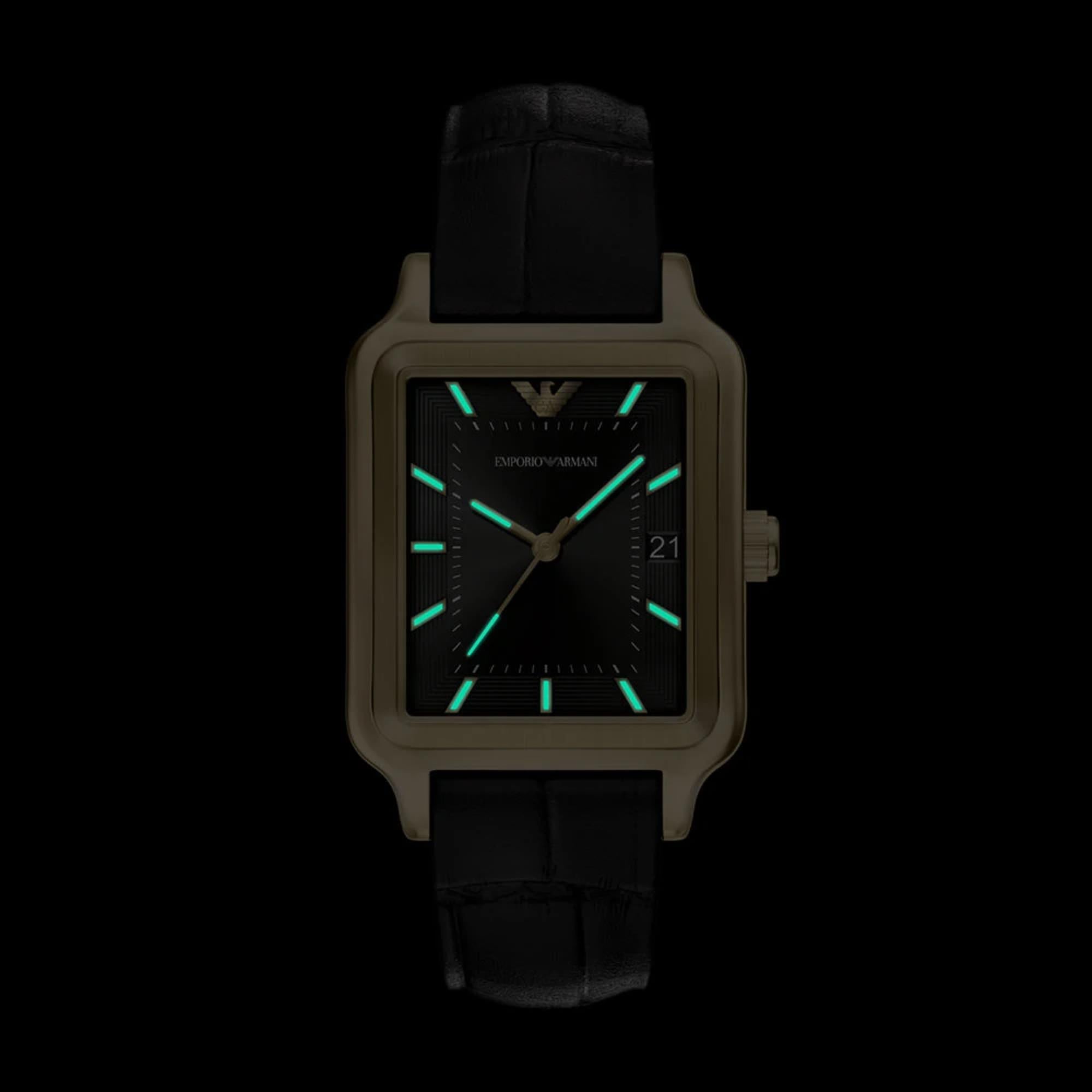 Emporio Armani Vintage Black Dial Leather Strap Women's Watch AR11757