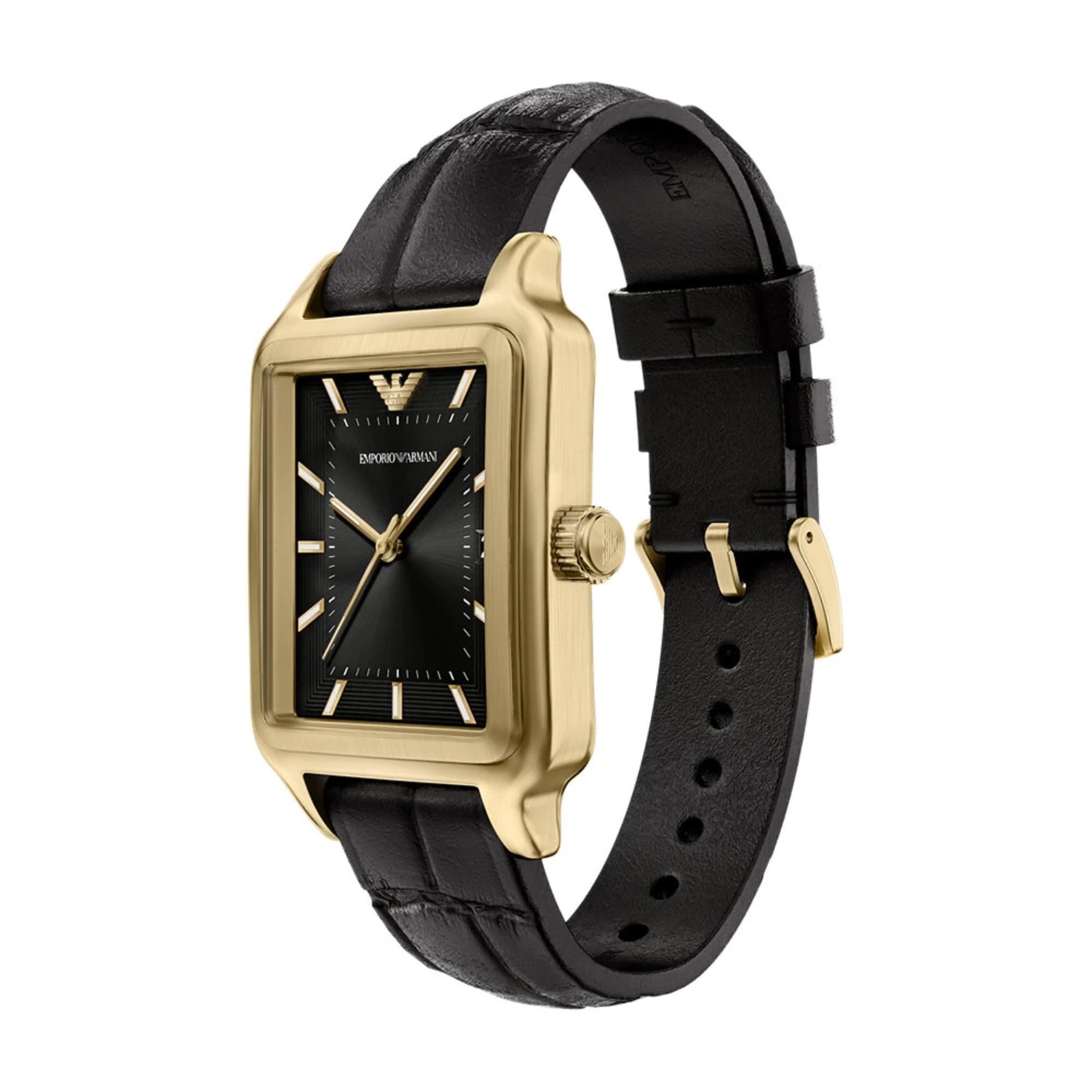 Emporio Armani Vintage Black Dial Leather Strap Women's Watch AR11757