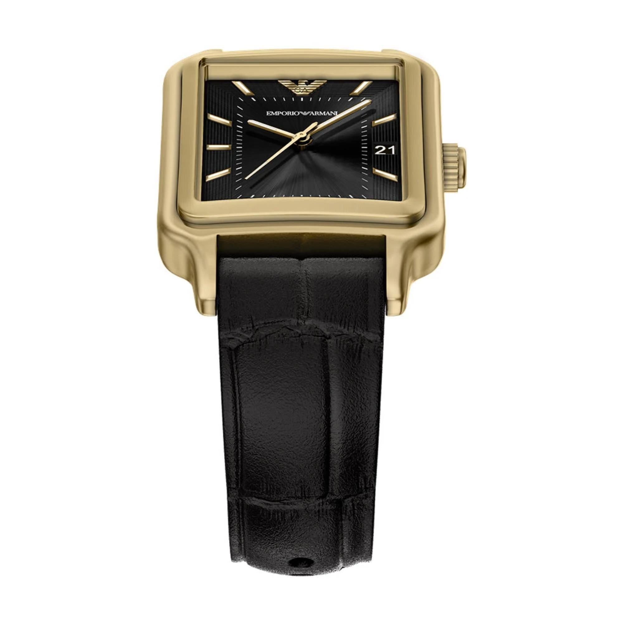 Emporio Armani Vintage Black Dial Leather Strap Women's Watch AR11757