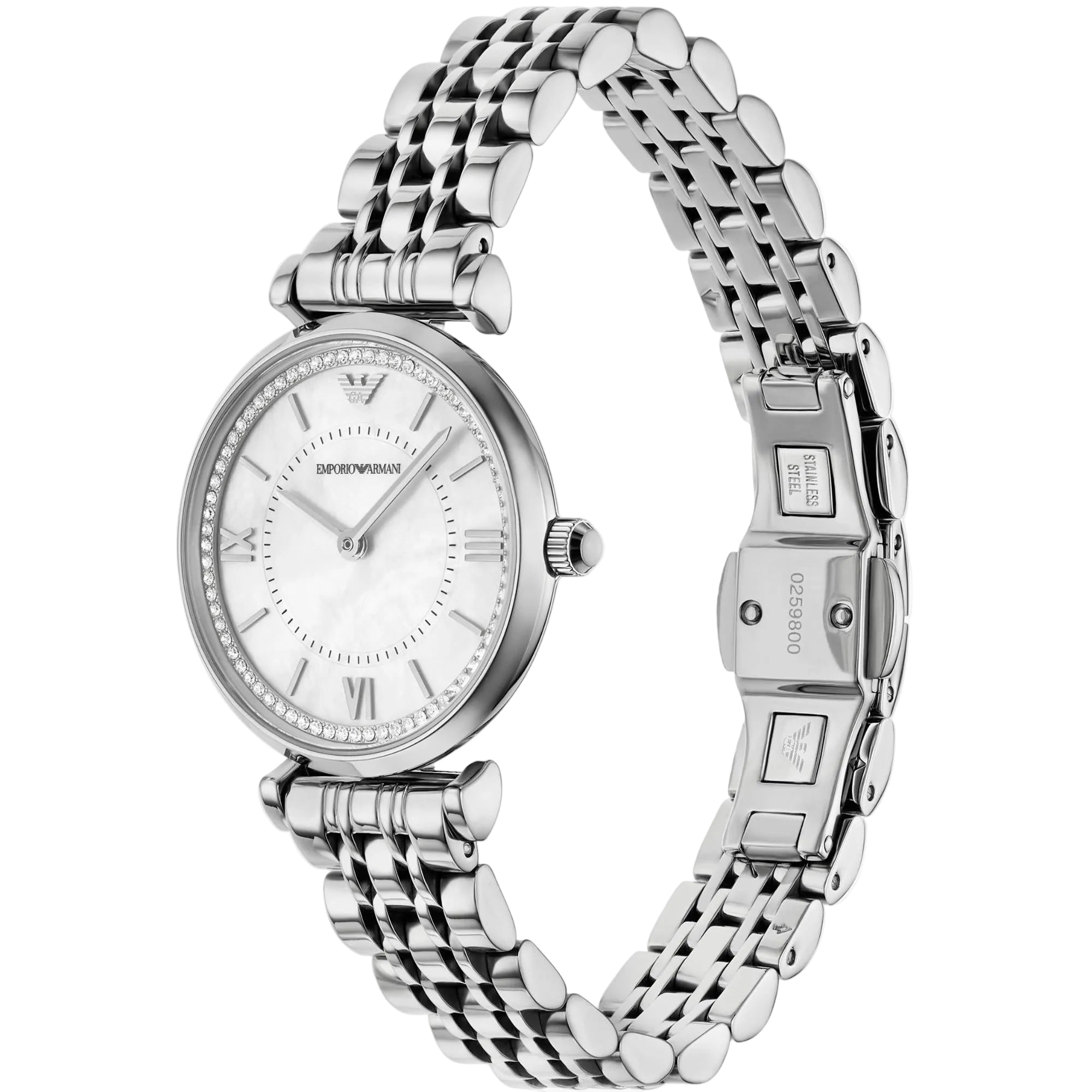 Emporio Armani Gianni T-bar 32mm White Dial Steel Ladies Quartz Watch AR11701