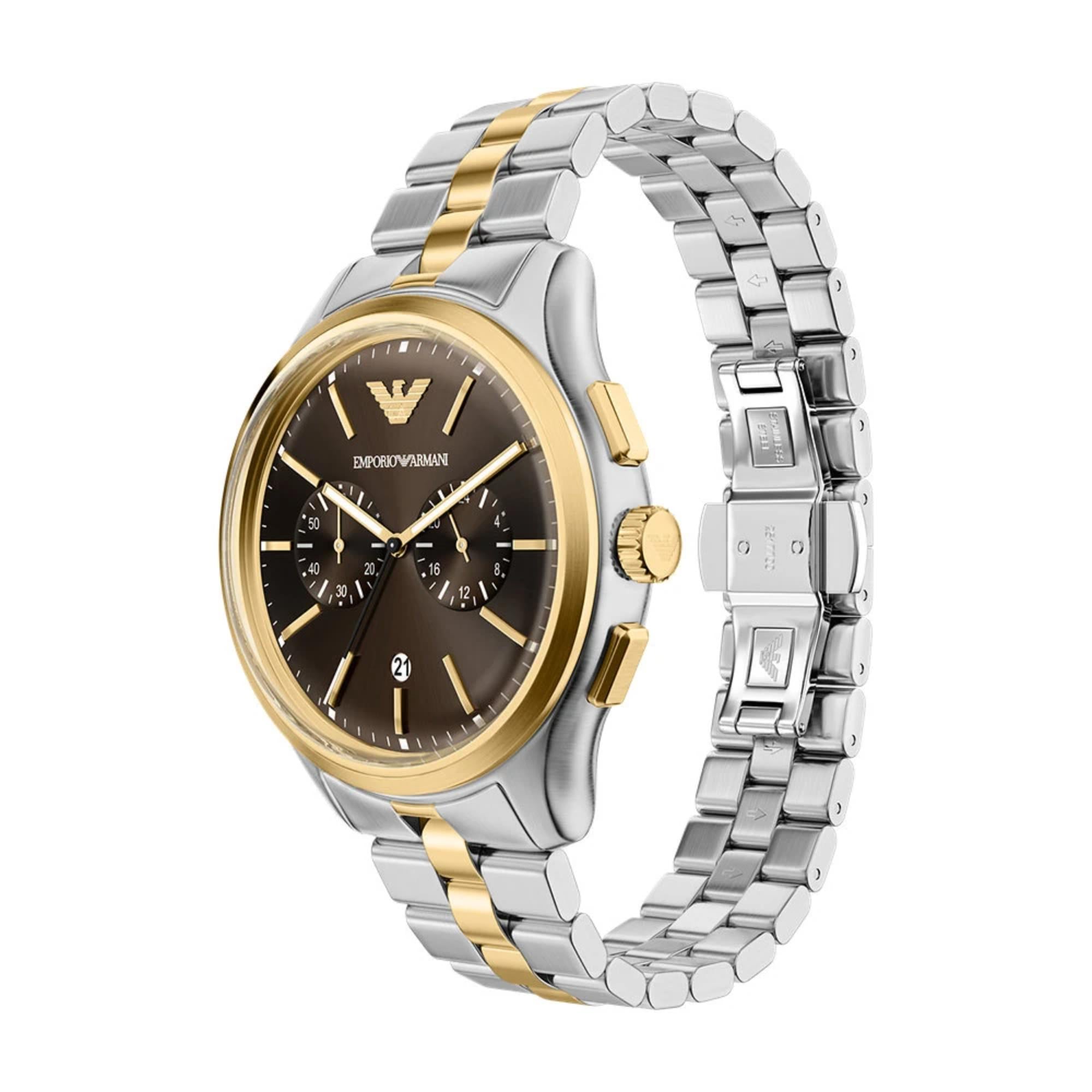 Emporio Armani Dario 42mm Chronograph Brown Dial Steel Mens Quartz Watch AR80084SET