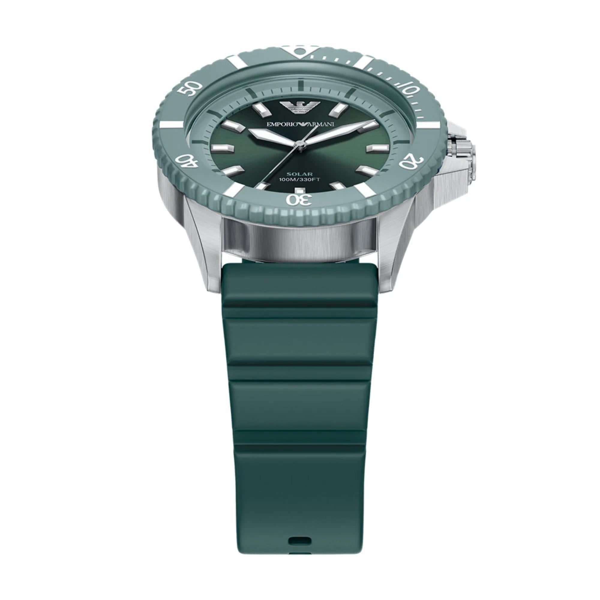 Emporio Armani World Explorer 42mm Green Dial Silicone Mens Quartz Watch AR11786