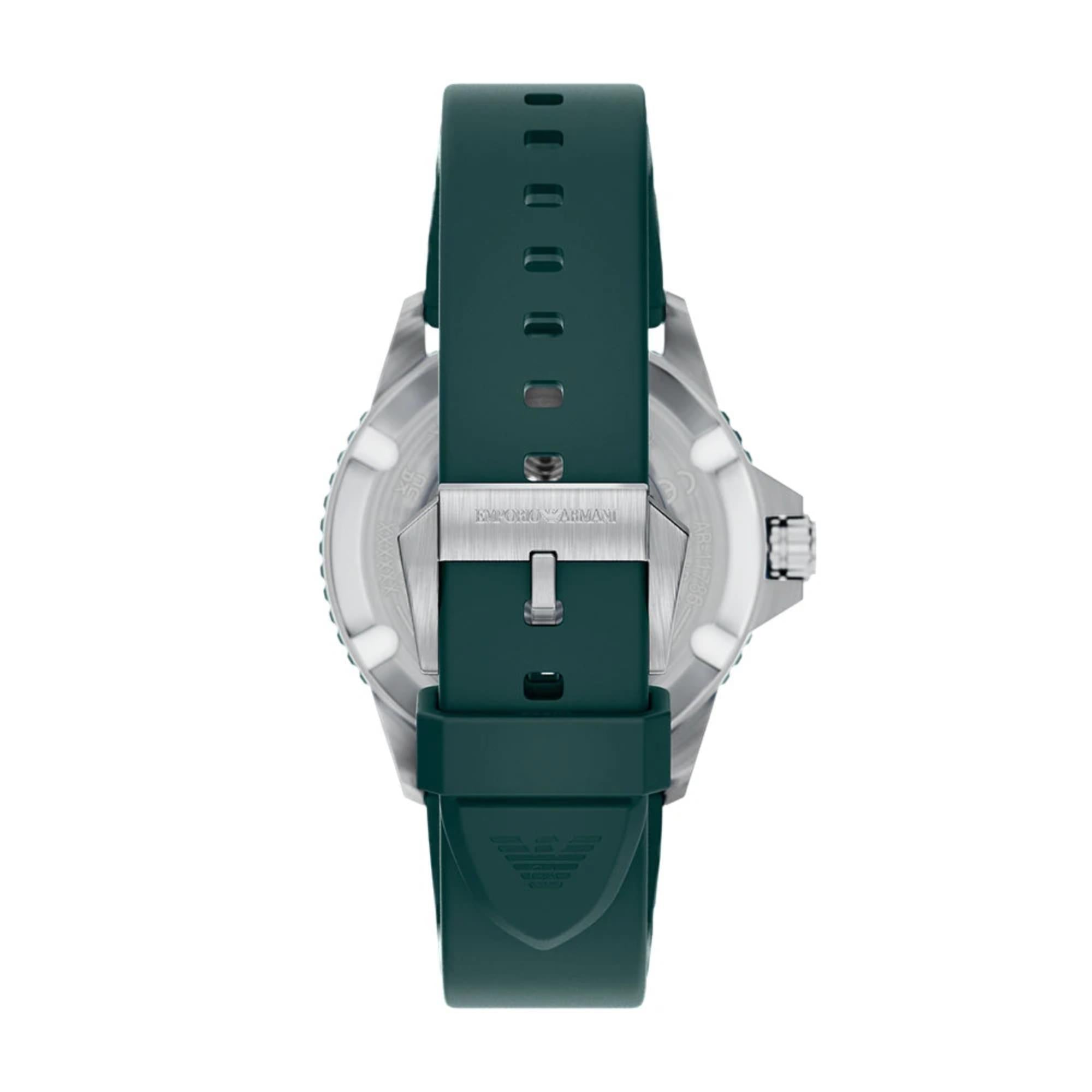 Emporio Armani World Explorer 42mm Green Dial Silicone Mens Quartz Watch AR11786