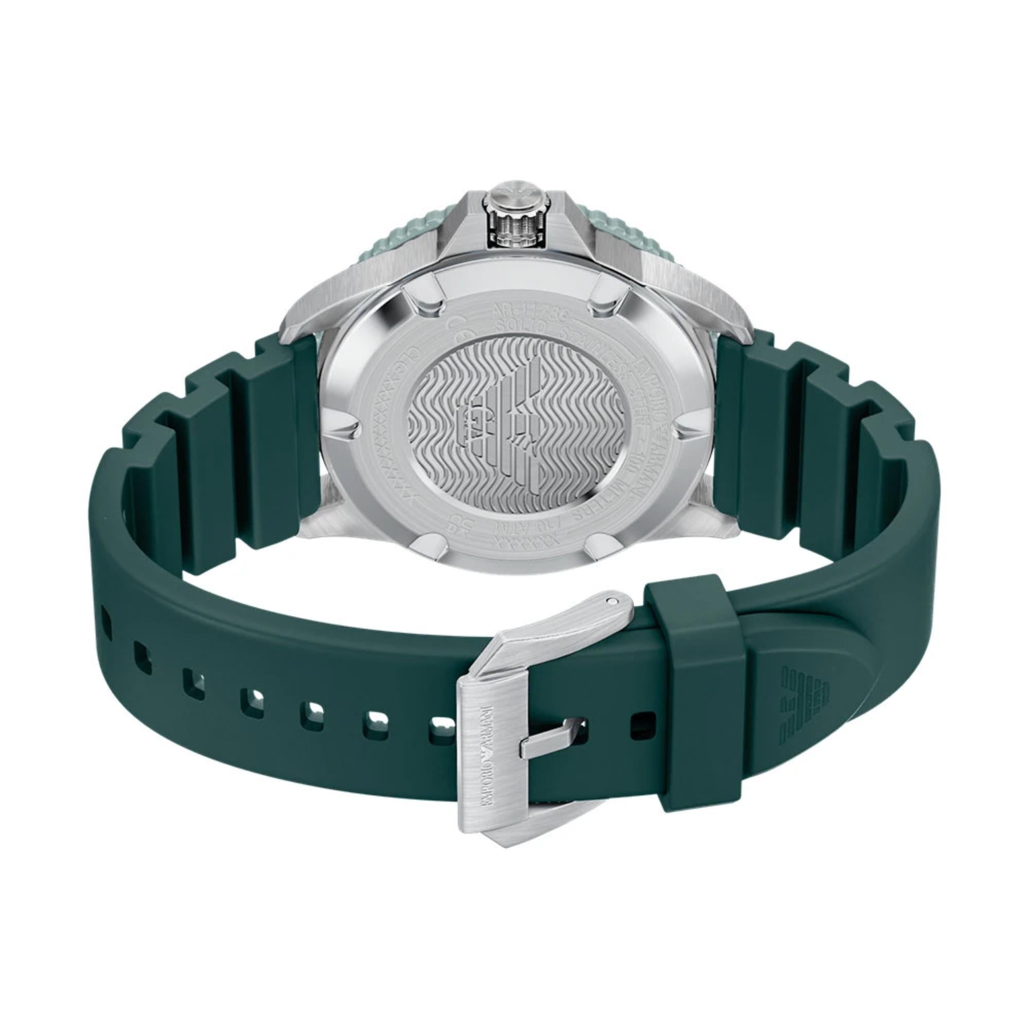 Emporio Armani World Explorer 42mm Green Dial Silicone Mens Quartz Watch AR11786