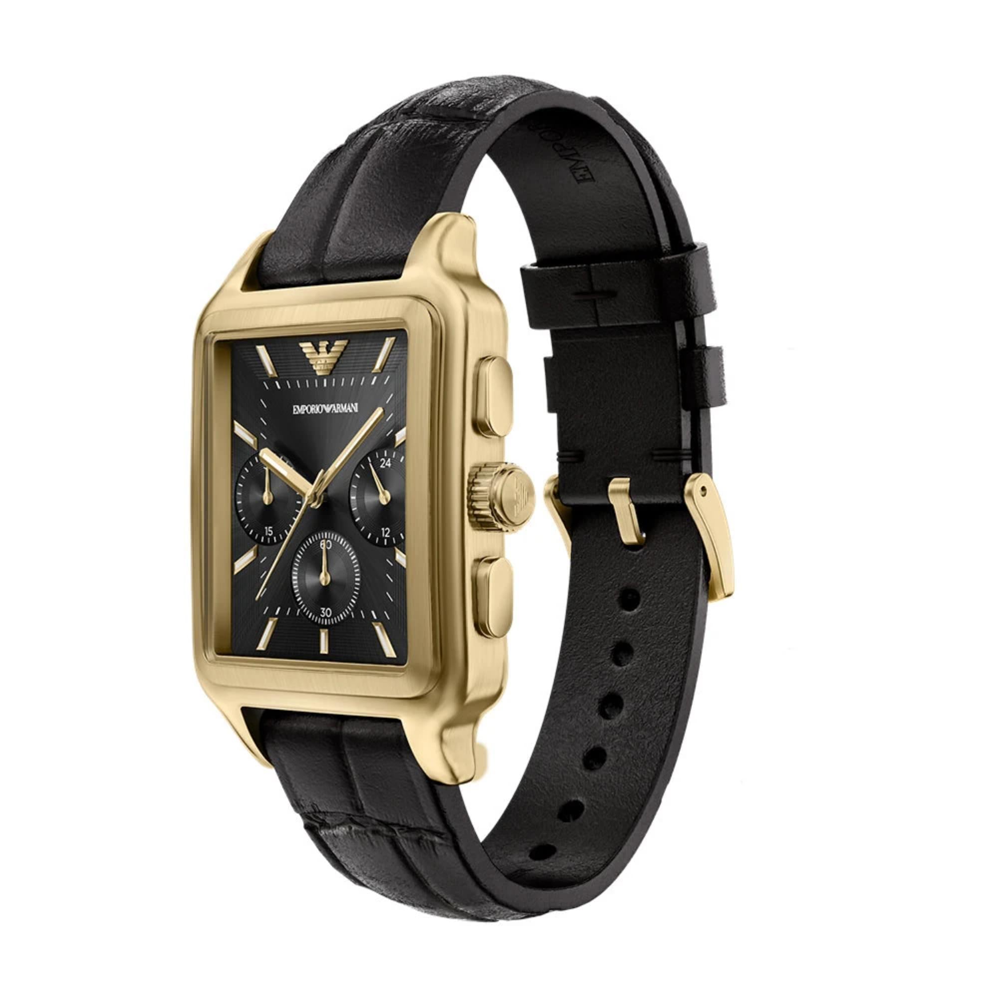 Emporio Armani Diego Chronograph Black Dial Leather Strap Men's Watch AR11753