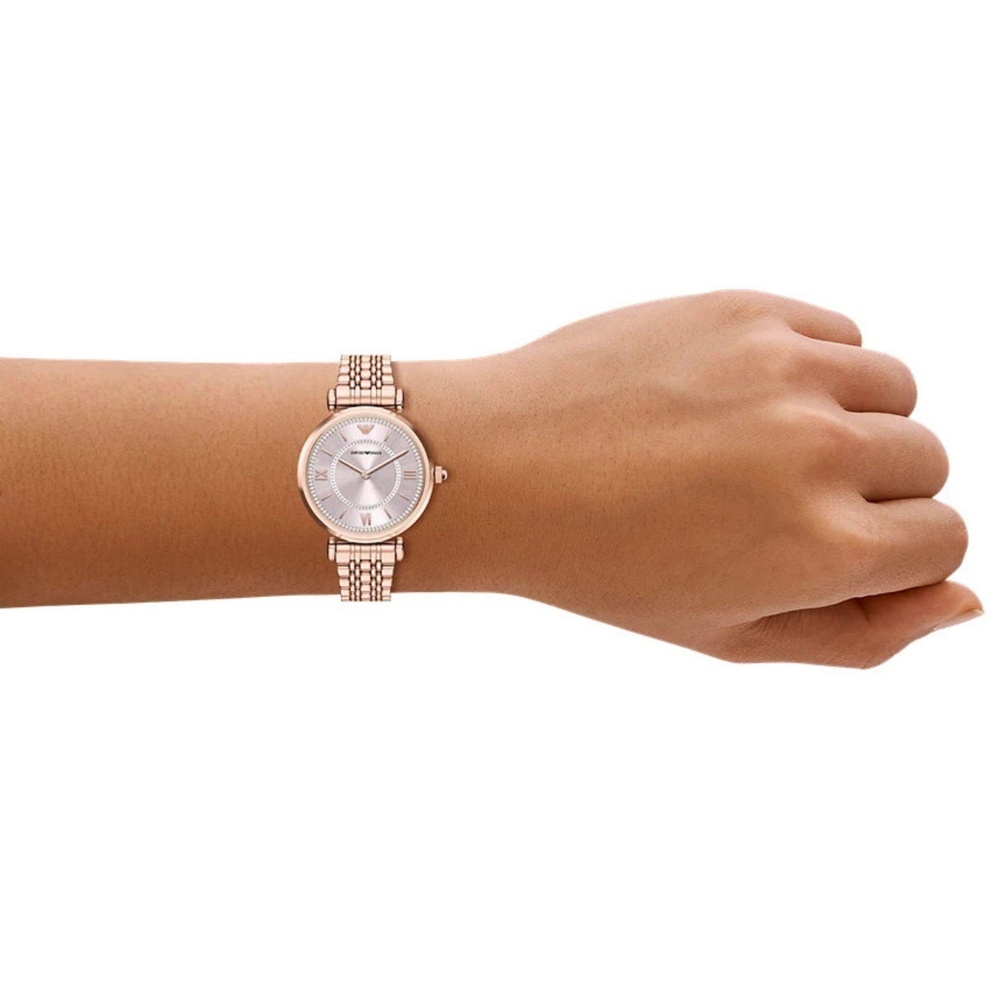 Emporio Armani Light Pink Sunray Dial Steel Strap Women's Watch AR11767