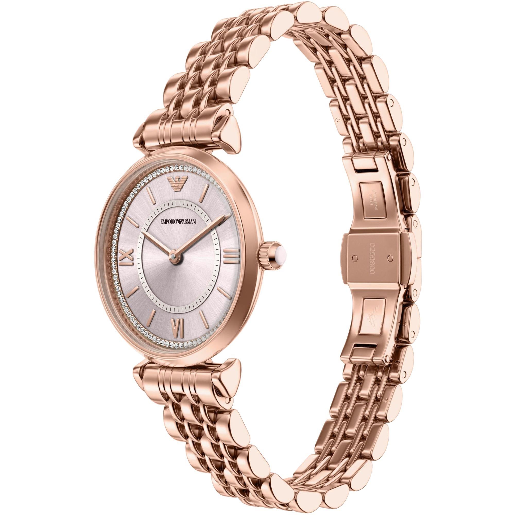 Emporio Armani Light Pink Sunray Dial Steel Strap Women's Watch AR11767