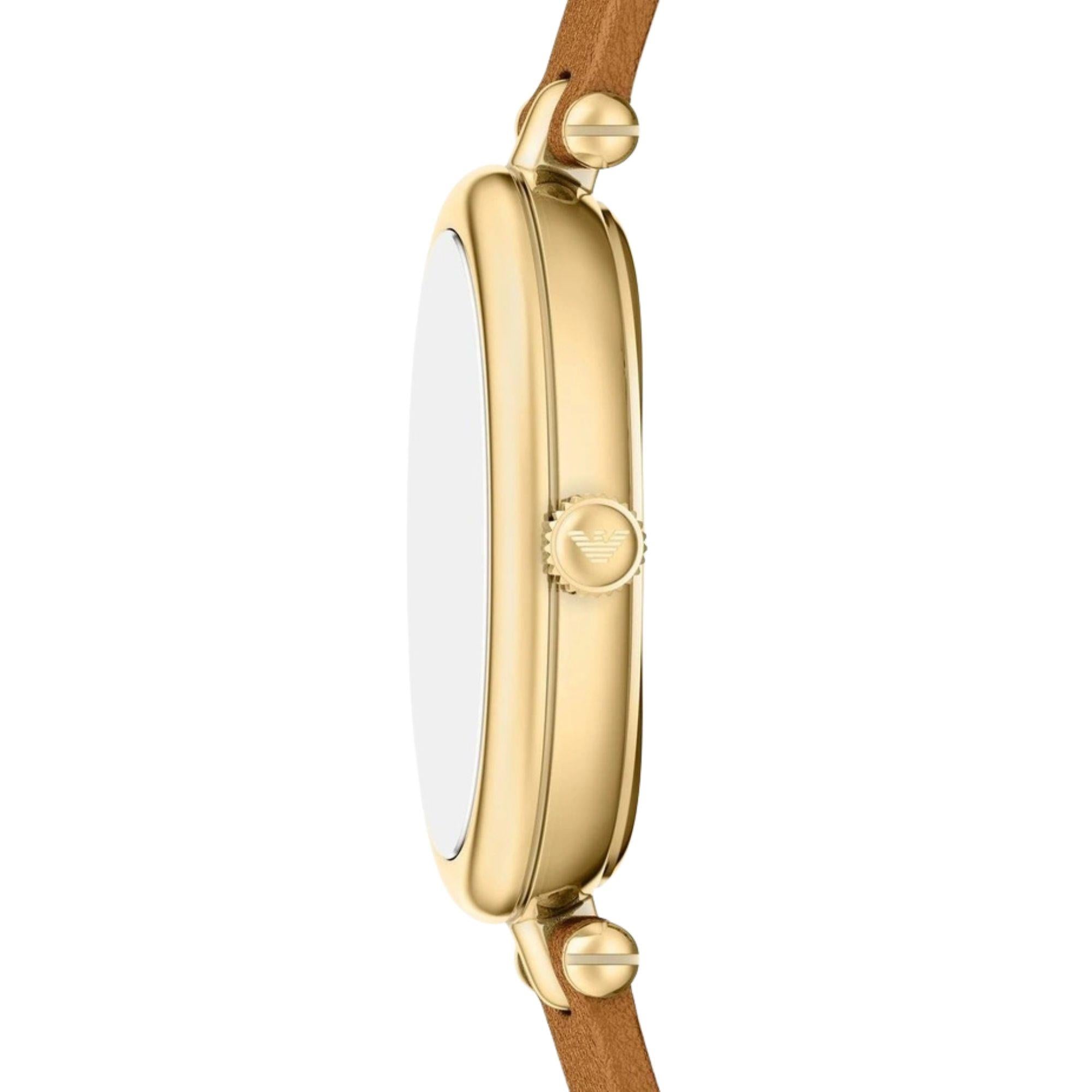 Emporio Armani White Mother of Pearl Dial Leather Strap Women's Watch AR11780