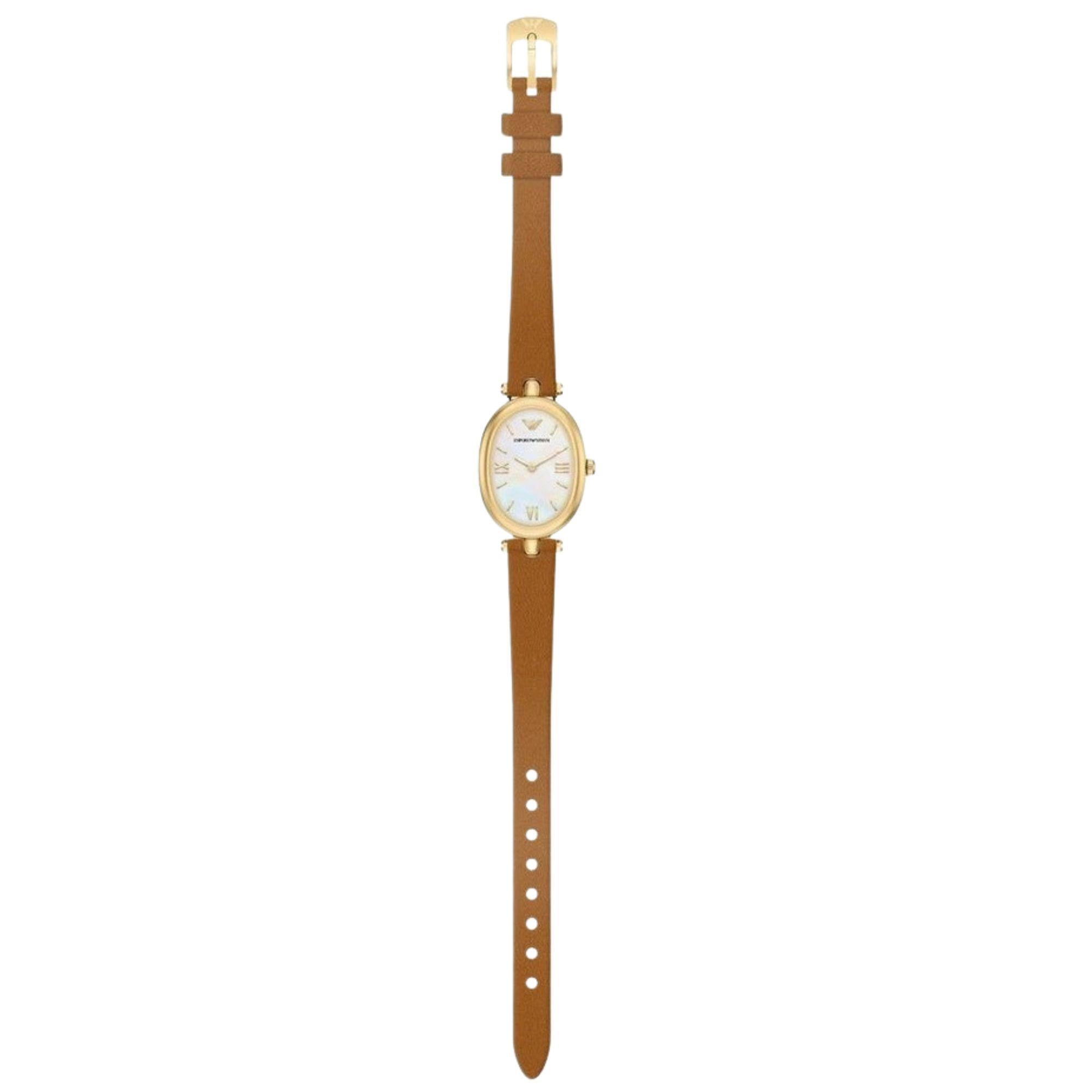 Emporio Armani White Mother of Pearl Dial Leather Strap Women's Watch AR11780