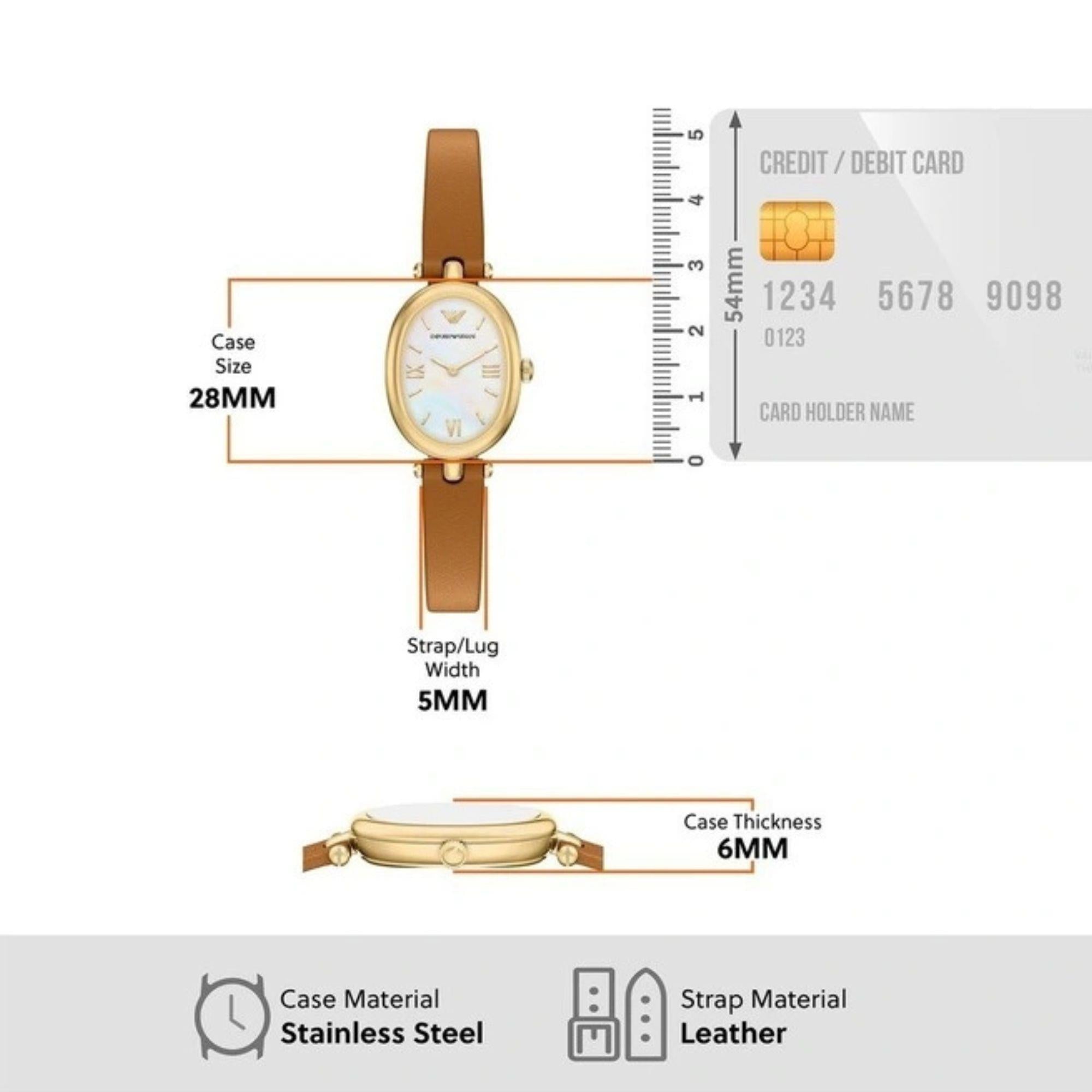 Emporio Armani White Mother of Pearl Dial Leather Strap Women's Watch AR11780