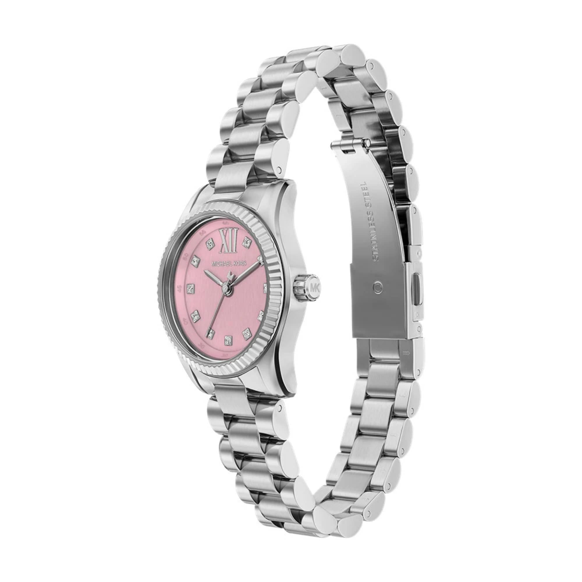 Michael Kors Petite Lexington Pavé Pink Dial Steel Strap Women's Watch MK4996
