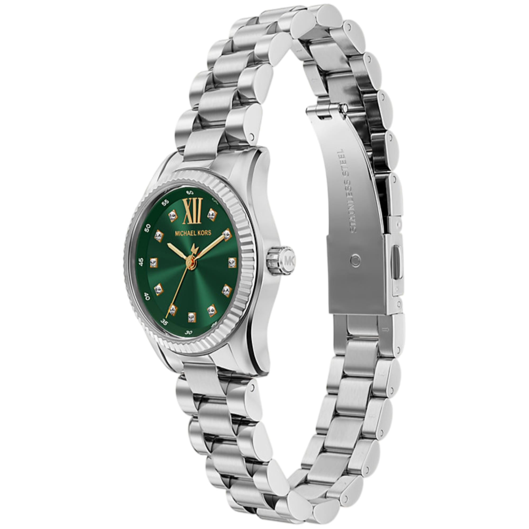 Michael Kors Petite Lexington Green Dial Steel Strap Women's Watch MK7580