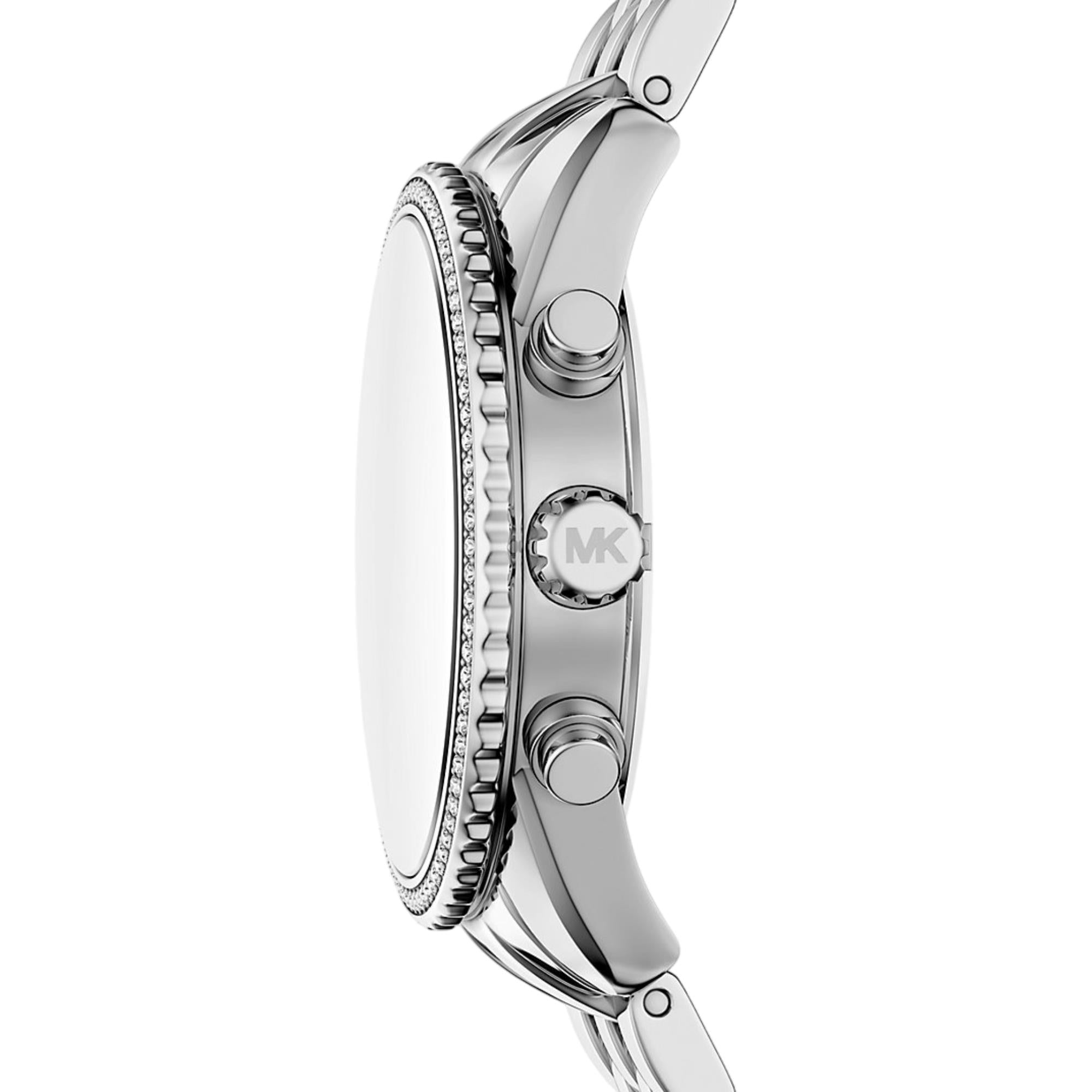 Michael Kors Bryant Pave Chronograph Green Dial Steel Strap Women's Watch MK7583