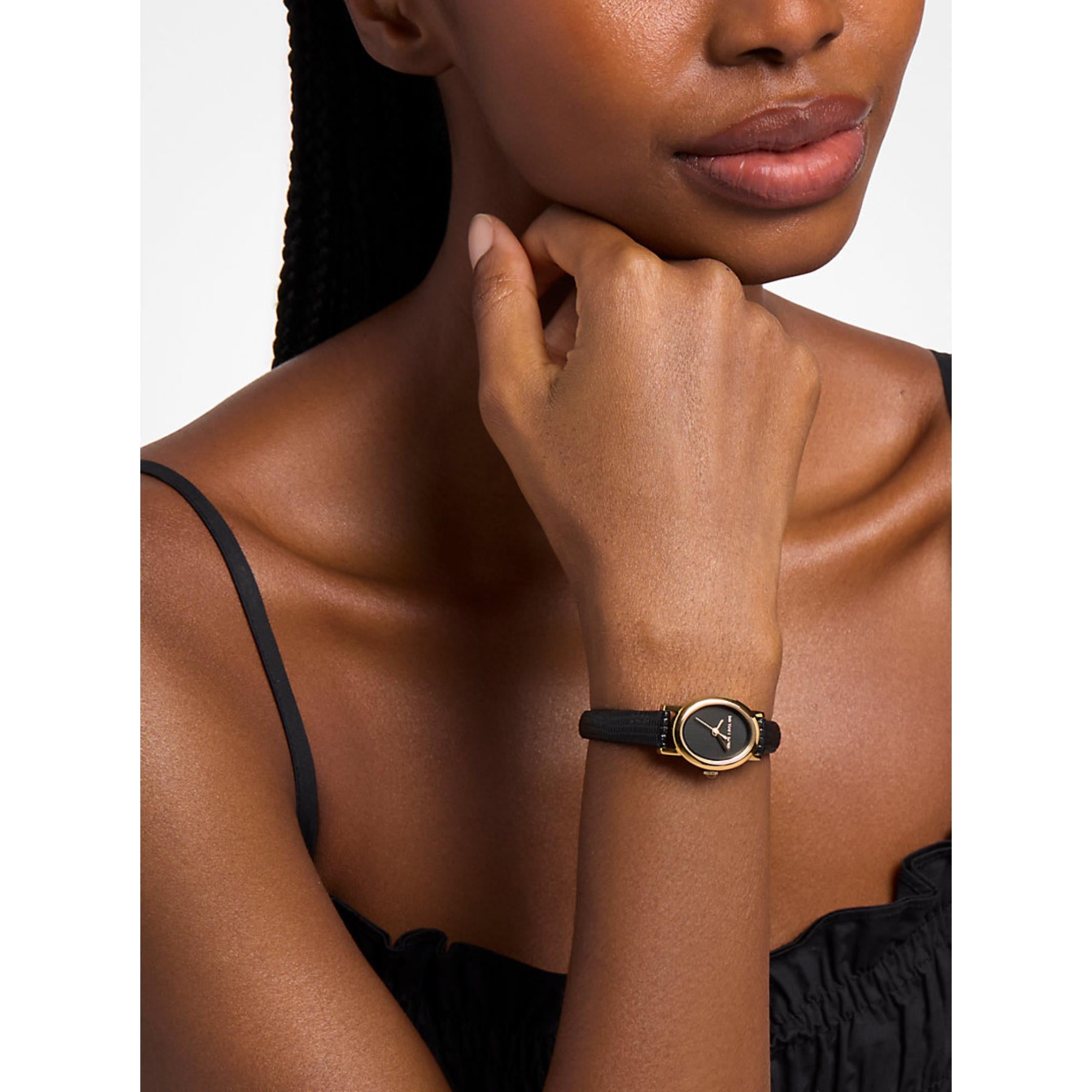 Michael Kors Petite Maude Black Dial Embossed Leather Strap Women's Watch MK7585