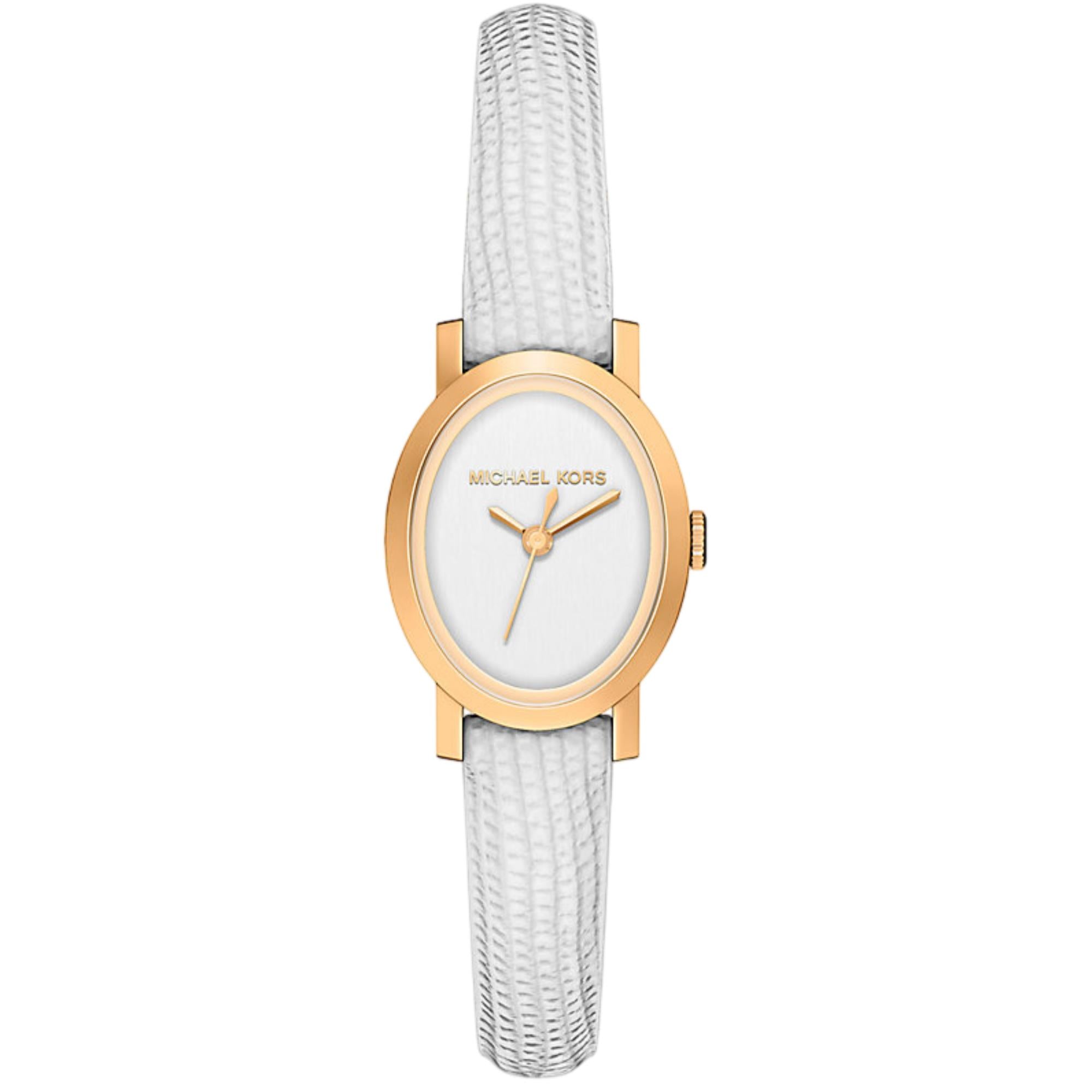 Michael Kors Petite Maude White Dial Embossed Leather Strap Women's Watch MK7586