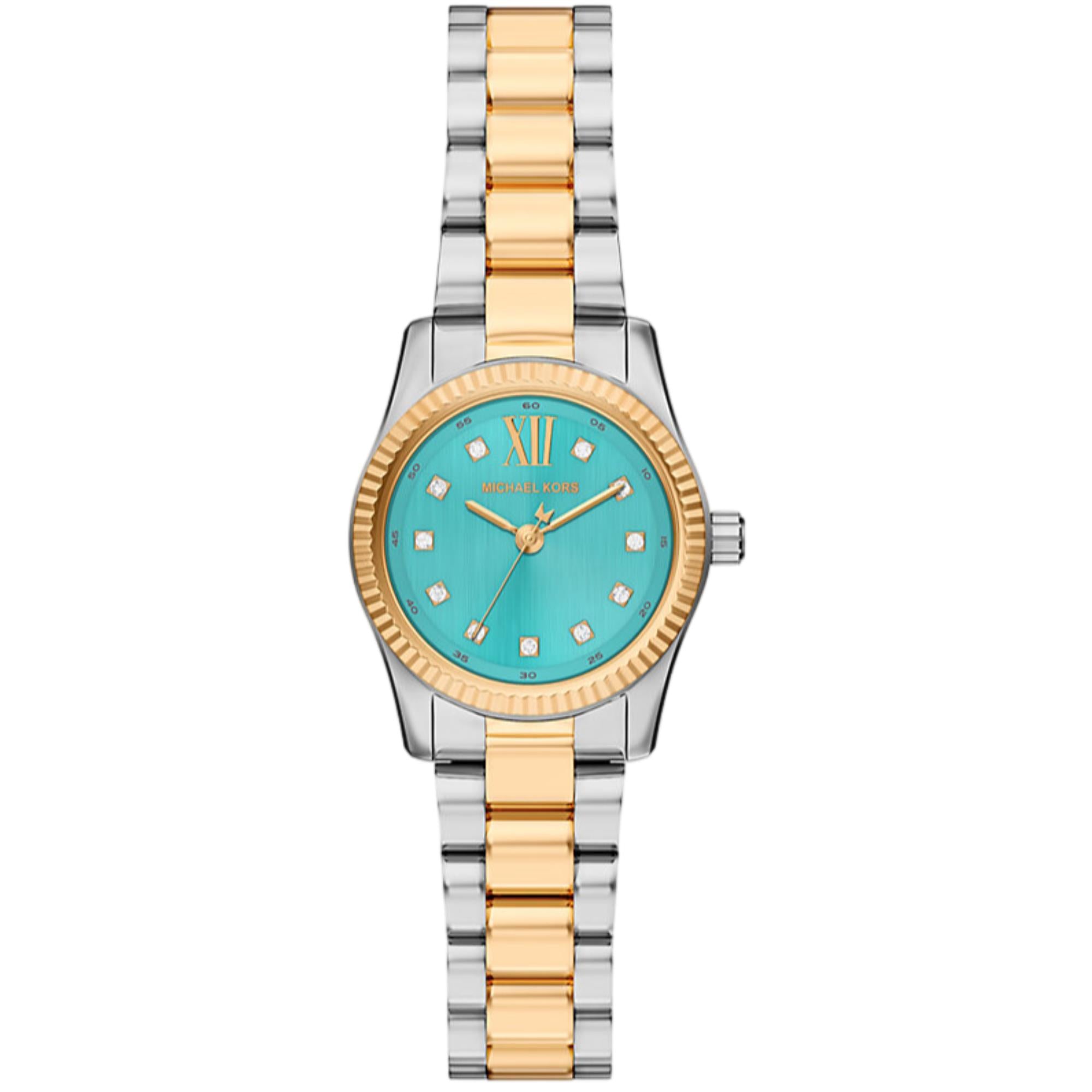 Michael Kors Petite Lexington Pave Turquoise Dial Steel Strap Women's Watch MK7579