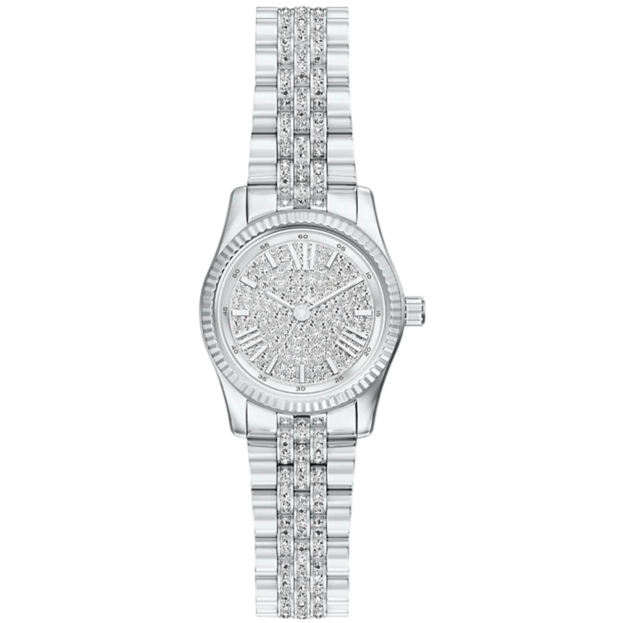 Michael Kors Petite Lexington Pave Silver Crystal Dial Steel Strap Women's Watch MK7577