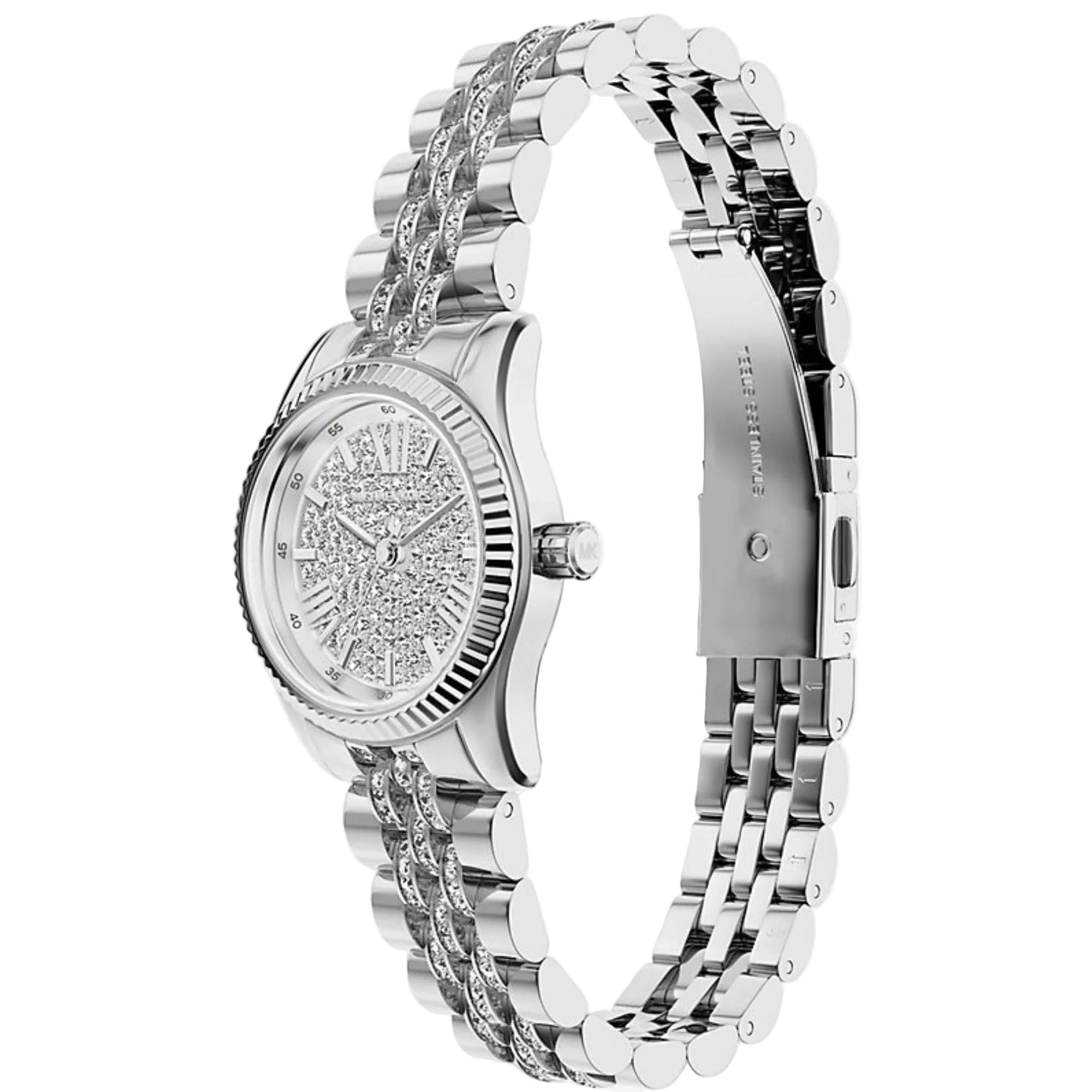 Michael Kors Petite Lexington Pave Silver Crystal Dial Steel Strap Women's Watch MK7577