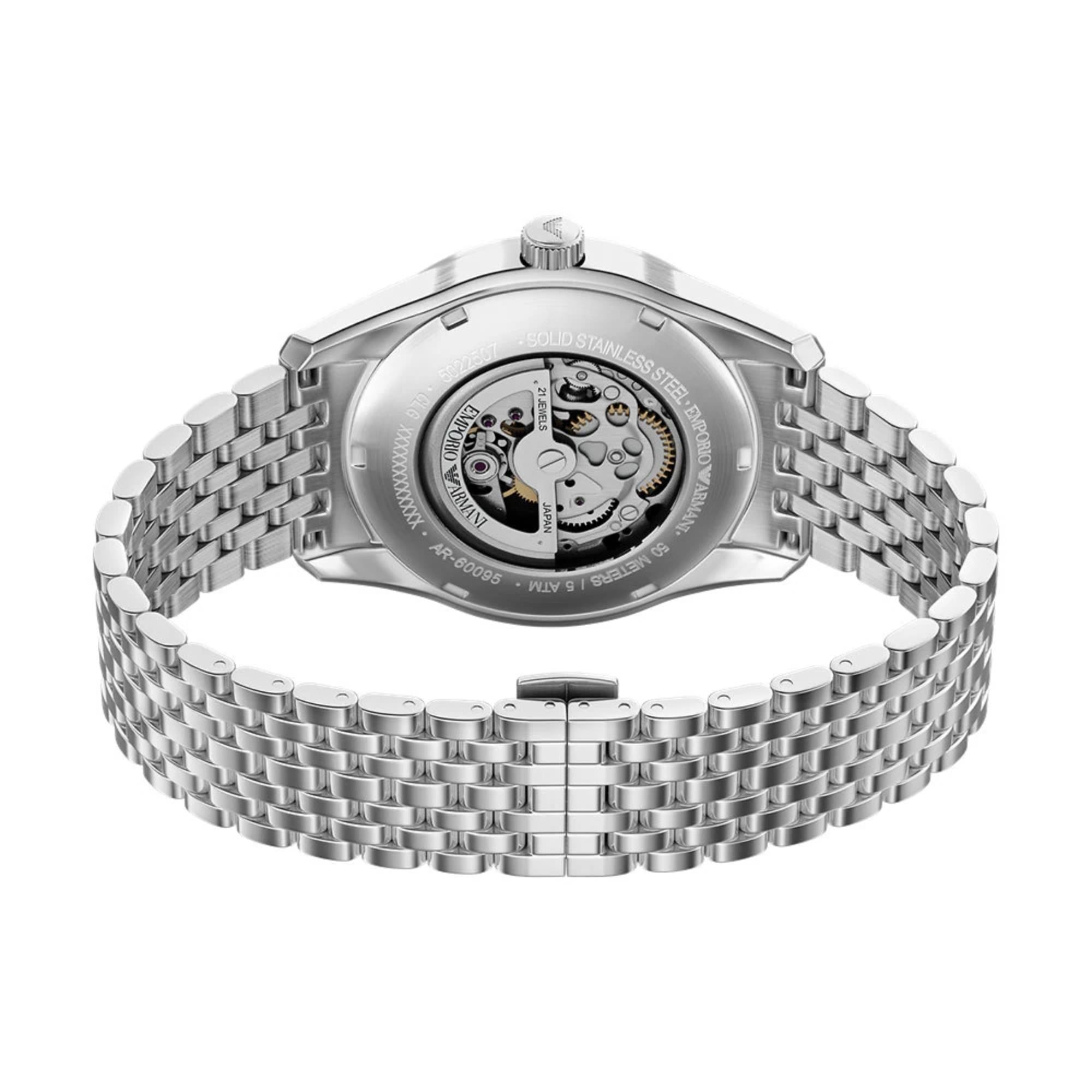 Emporio Armani Skeleton Automatic Silver Dial Steel Strap Men's Watch AR60095